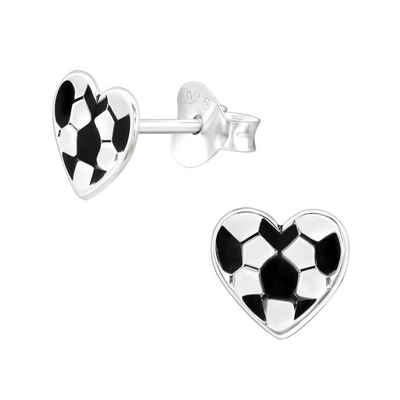 BUNGSA Ohrring-Set Ohrstecker Fussball Herz 6mm aus 925 Silber für Kinder (1 Paar (2 Stück), 2-tlg), Ohrschmuck Ohrringe