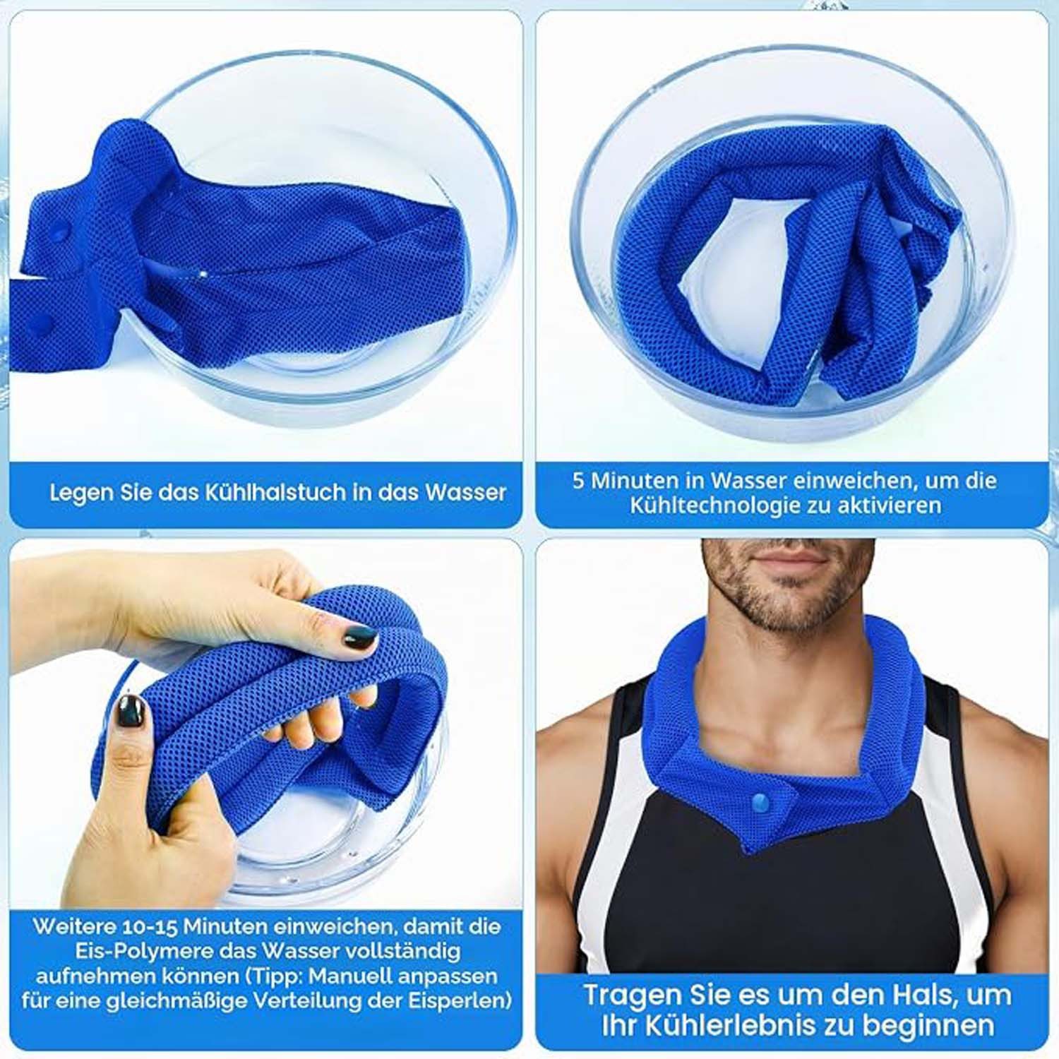 nsihing Sporthandtuch Kühlendes Handtuch, Kühlender Schal mit Knopf, Kühltuch Nacken – Bild 4 von 5