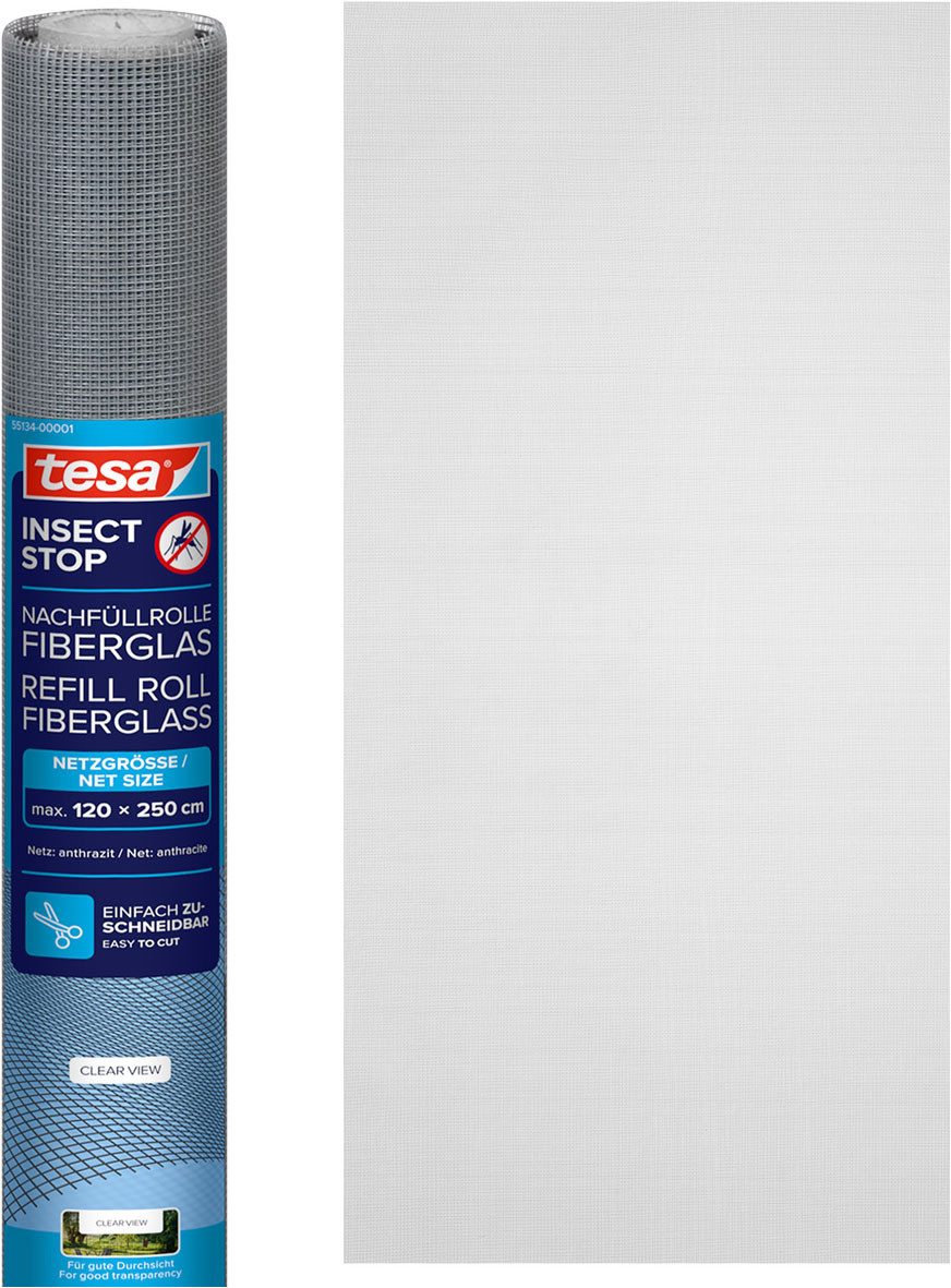 tesa Fliegengitter-Gewebe Nachfüllrolle Fiberglas - Fliegengitter Ersatzrolle, (Packung, 1-St., Nachfüllrolle), INSECT STOP Ersatz-Rolle 120x250cm