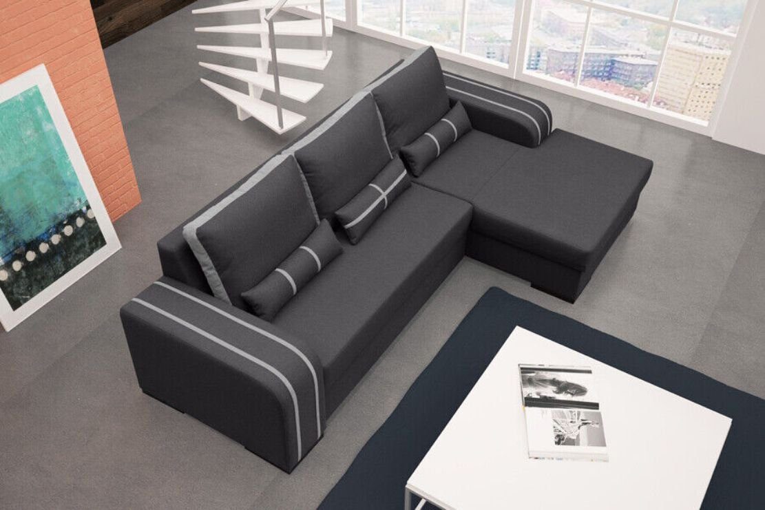 JVmoebel Ecksofa, Sofa Schlafsofa Designer Sofa mit Bettfunktion + Bettkasten Grau