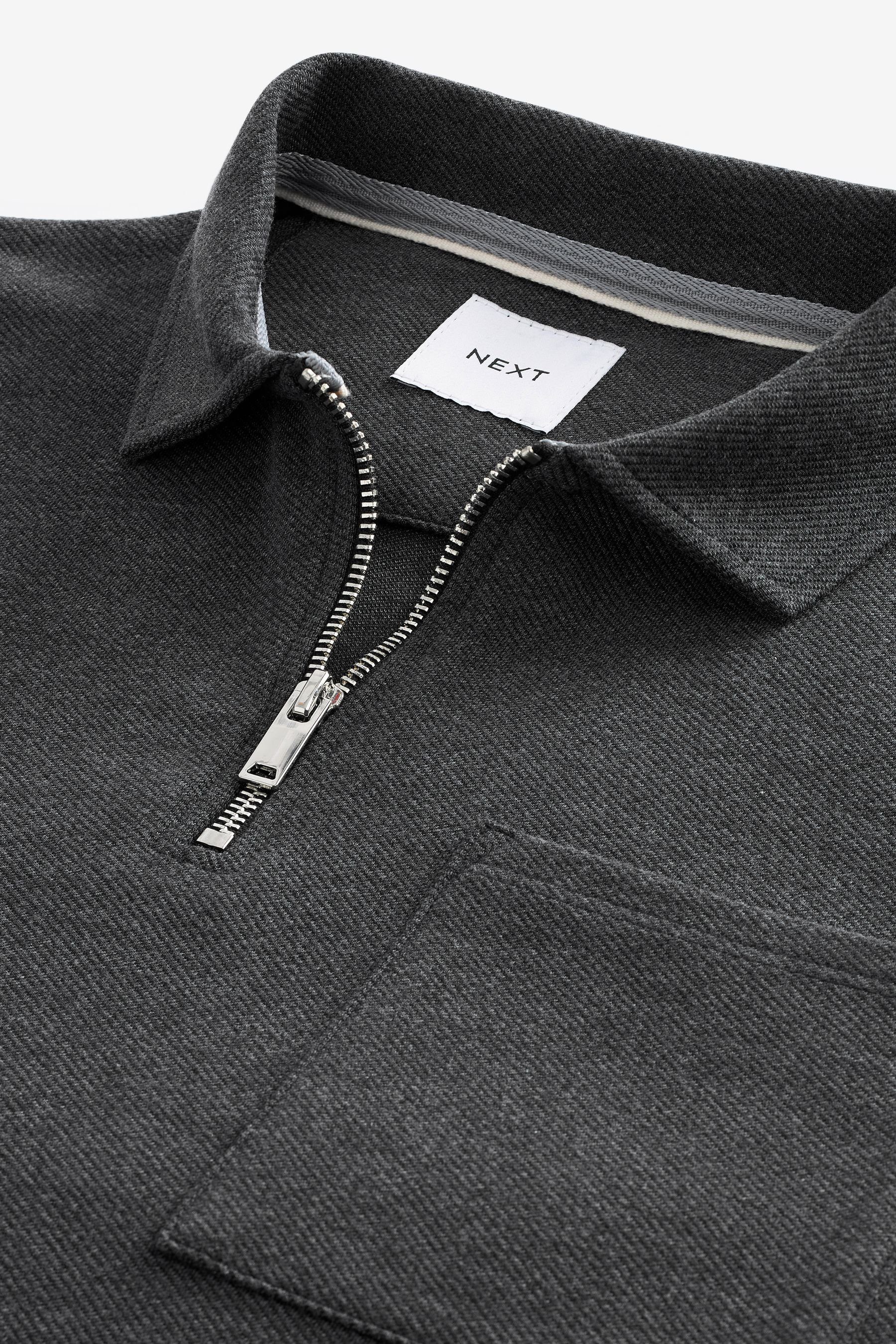Polohemd Langarm-Poloshirt Strukturiertes, langärmeliges (1-tlg) Grey Next