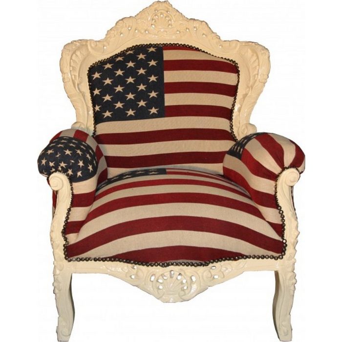 Casa Padrino Sessel Barock Sessel King Amerikanische Flagge USA / Creme - Limited Edition