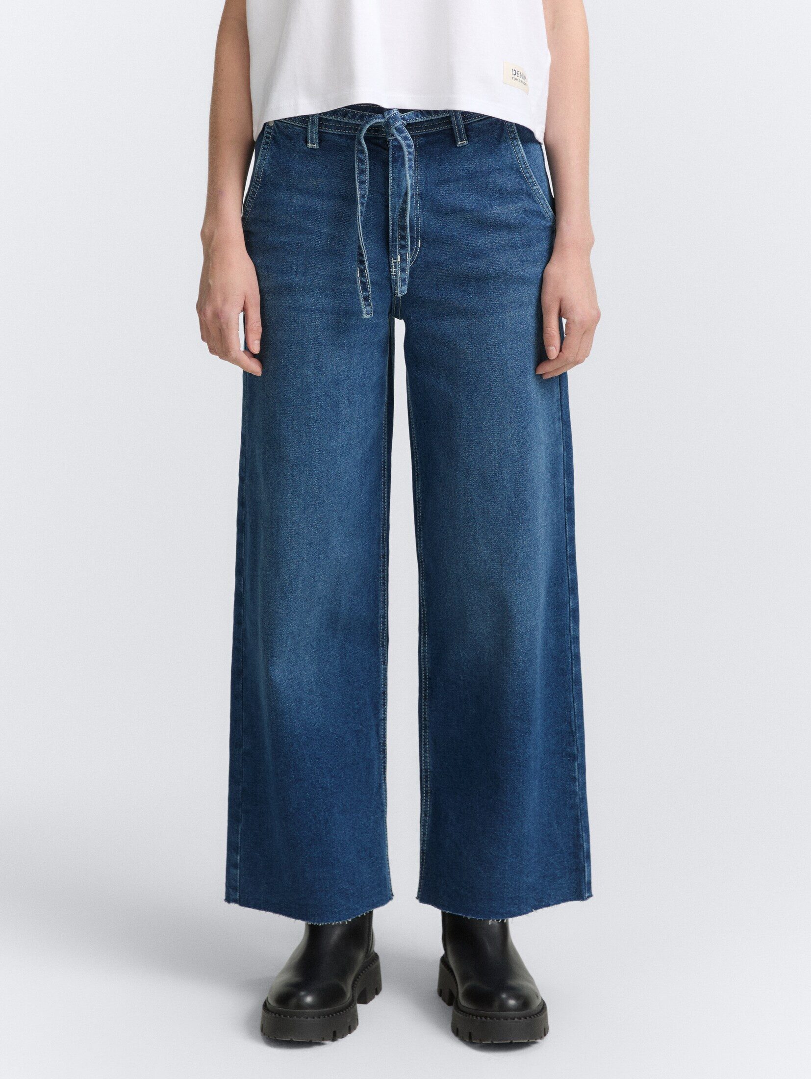 TOM TAILOR Denim Weite Jeans Jeanshosen TTMIJA CULOTTE Jeans mit Gürtel günstig online kaufen