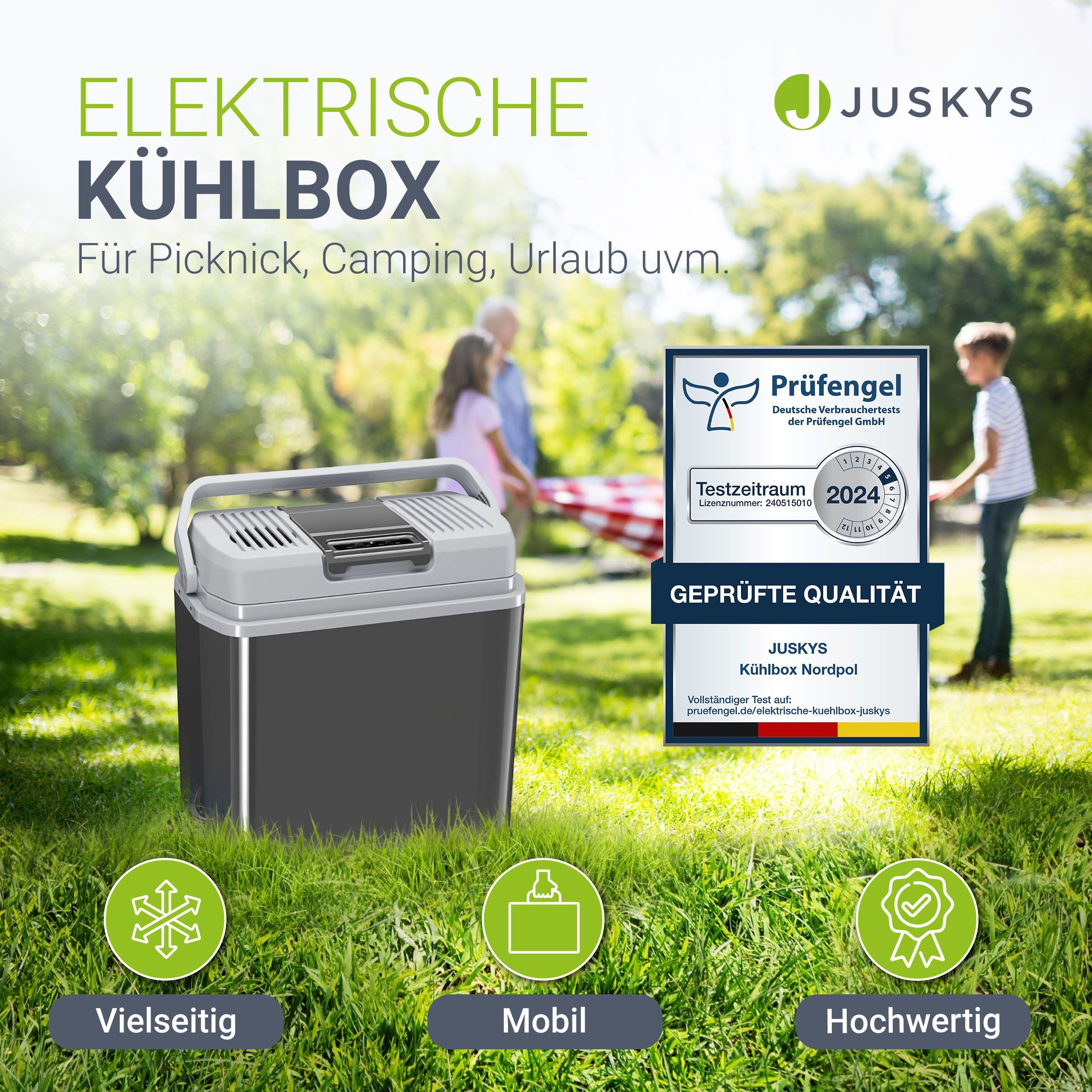 Juskys Kühlbox Nordpol, 24 l, leicht und mobil, mit ECO-Modus, 12 & 230 V Anschluss
