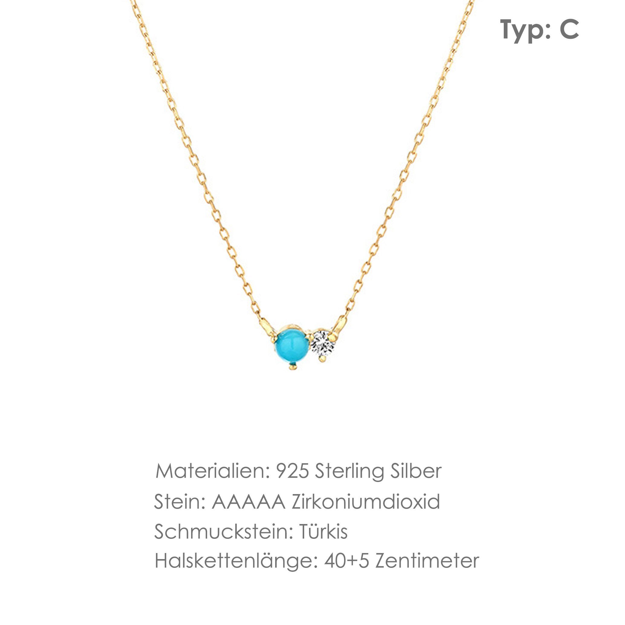 Halskette Silber GOLDEN minimalistische 925 Charm-Kette Sterling Halskette, Türkise Mond