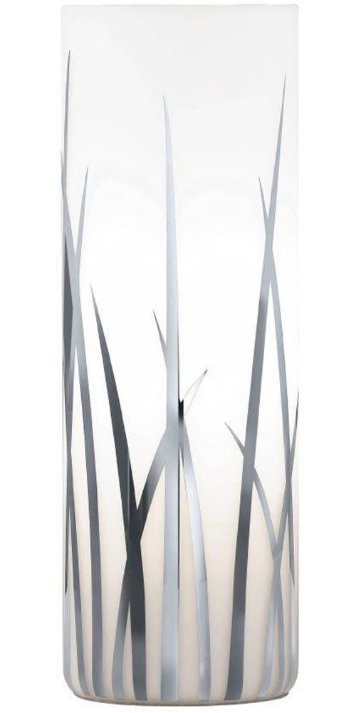 EGLO Tischleuchte RIVATO Tischlampe, Nachttischlampe, Glas mit Dekor, weiß, chrom, E27, Leuchtmittel wechselbar, ohne Leuchtmittel, Gräser-Dekor, elegant, modern, Wohnzimmer, Schlafzimmer, 26x9cm