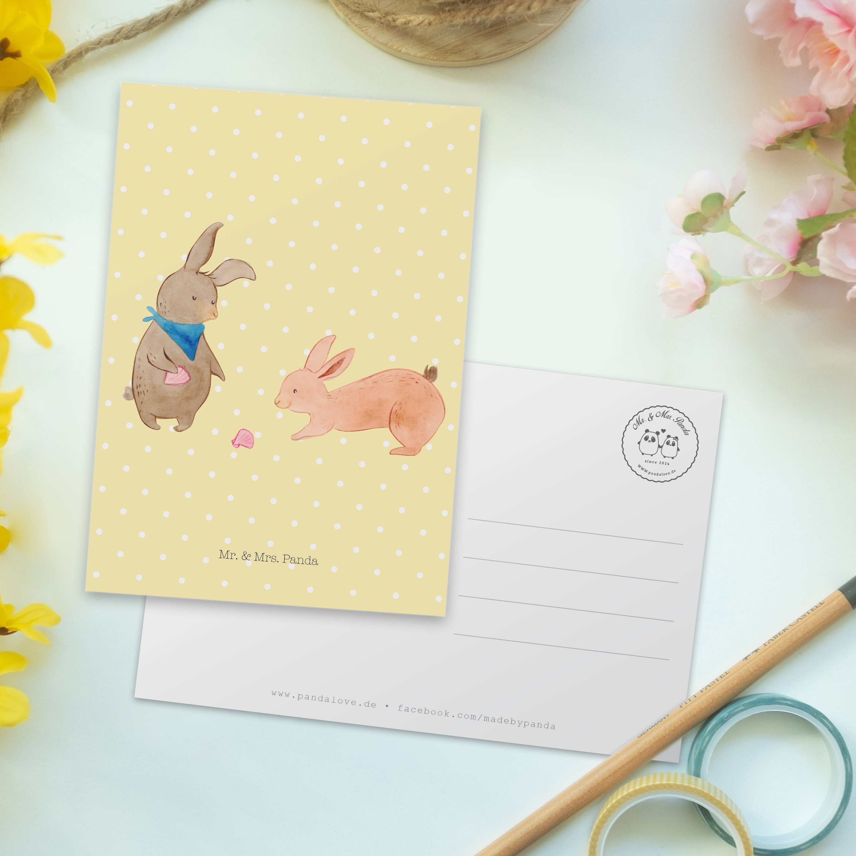 Muschel Panda - Mr. Postkarte Freu Mama, Muscheln Mrs. - Hasen & sammeln, Pastell Geschenk, Gelb