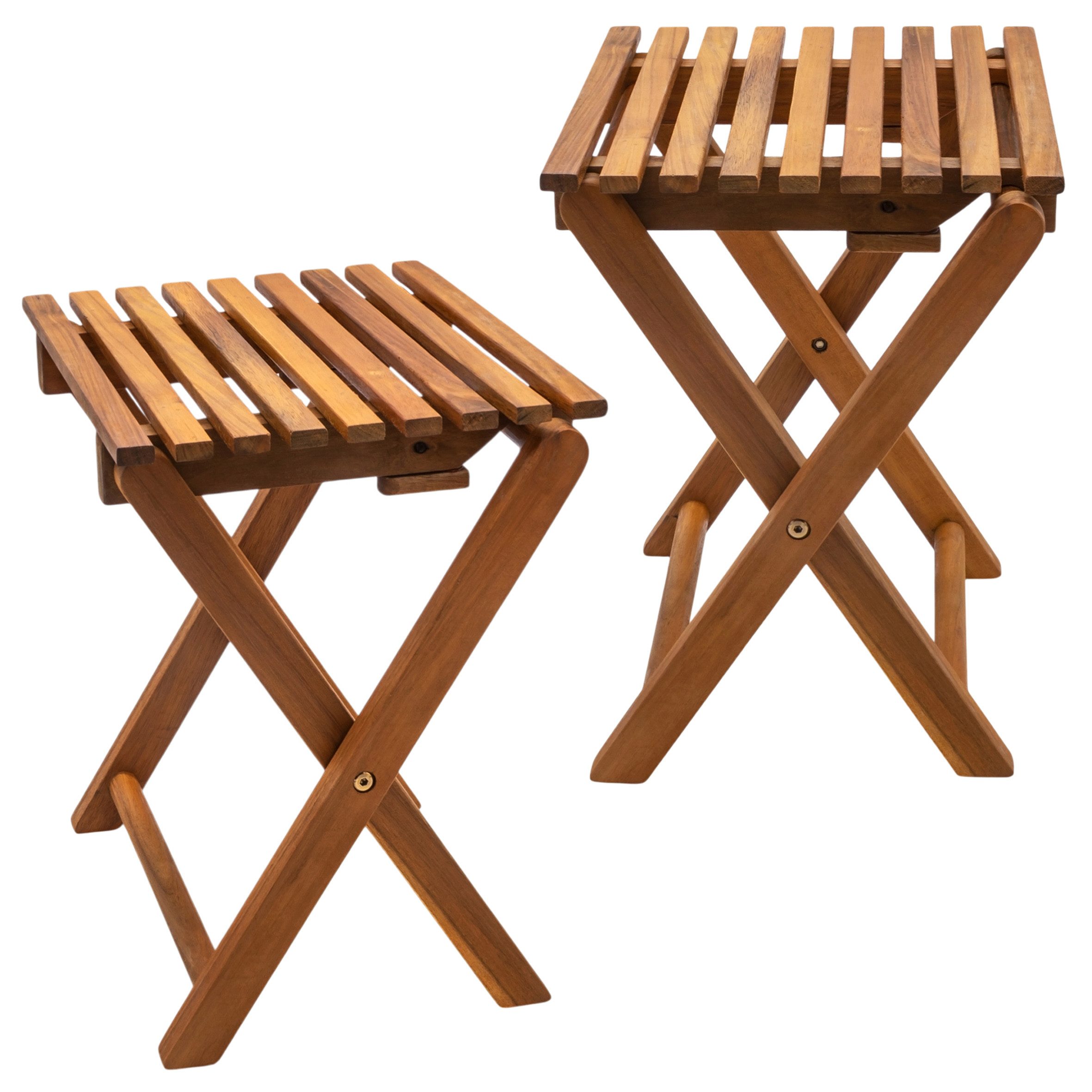Spetebo Hocker Akazien Klapphocker natur geölt 37 x 29 cm (Anzahl, 2 St., Stück), Platzsparend zusammenklappbar