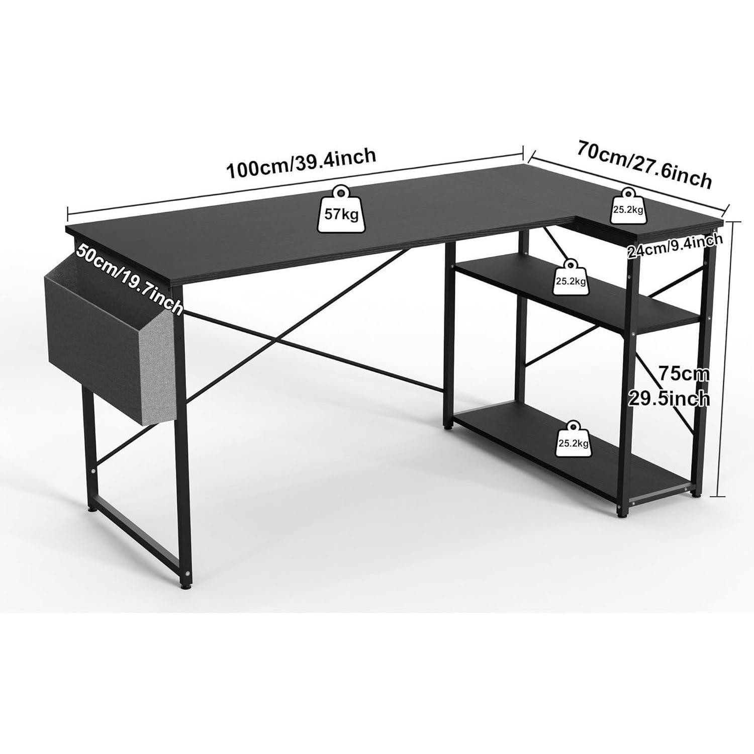 LuxusKollektion Eckschreibtisch L-förmiger Gaming Schreibtisch 100x70 cm mit Ablagefächern Schwarz