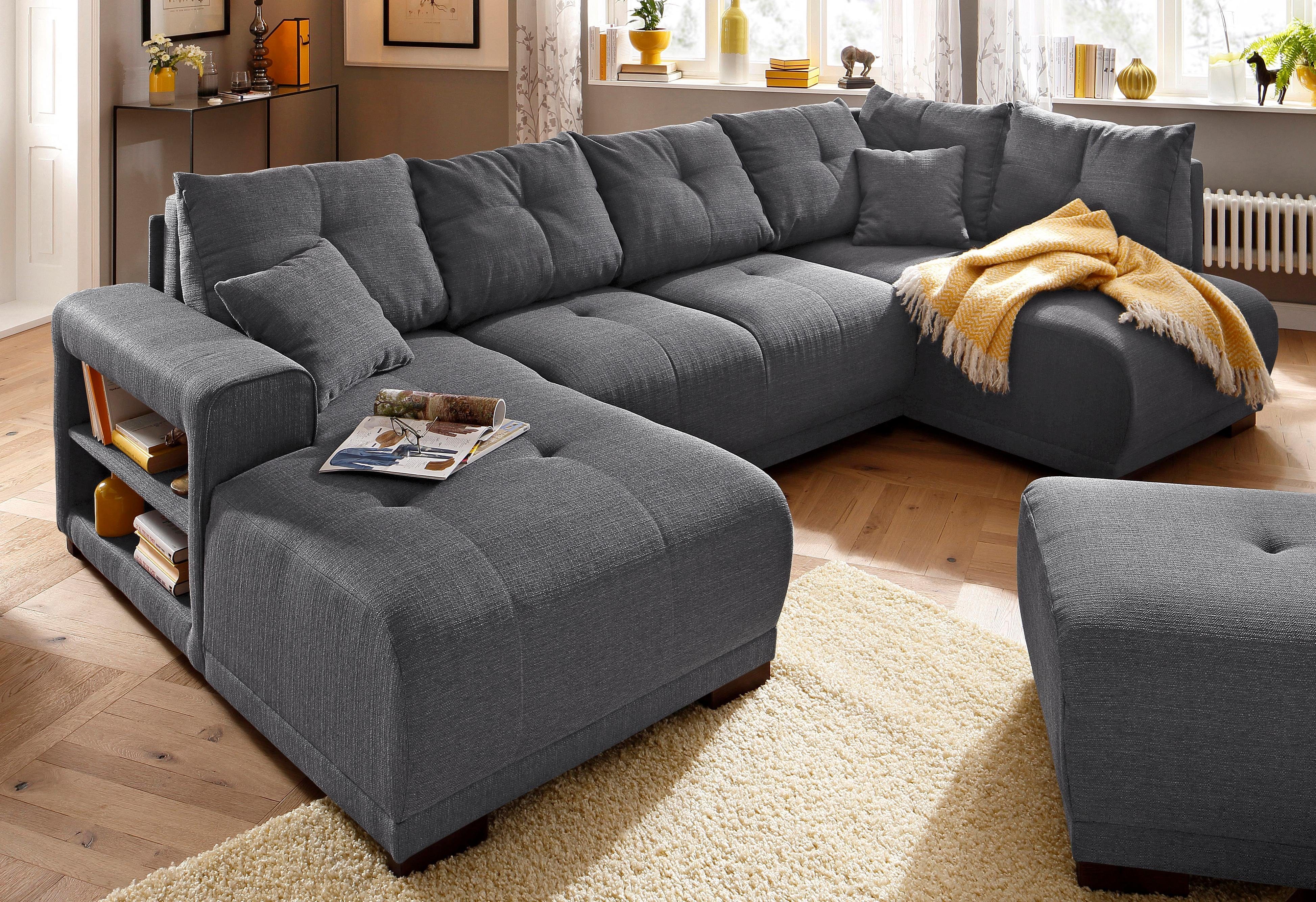 Home affaire Wohnlandschaft Viborg U-Form, mit Regal in der Armlehne, wahlweise mit Bettfunktion