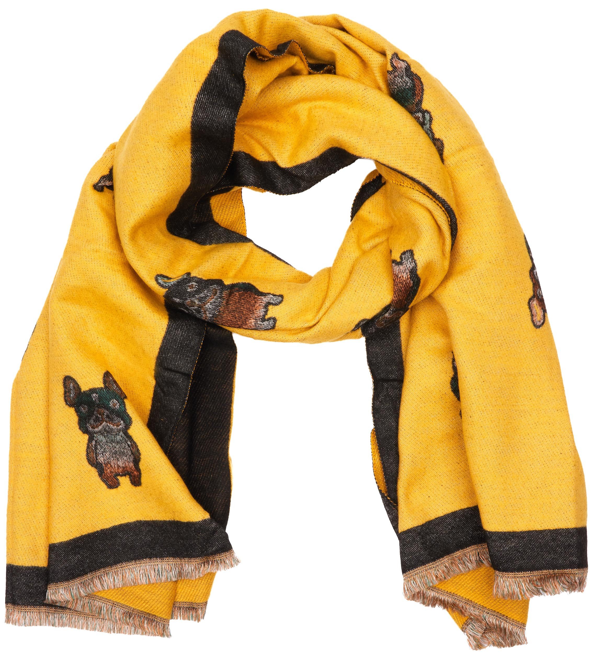 BRUBAKER Schal Cashmirillo Damen Schal - Französische Bulldogge - 70 x 200 cm, (Weiches Kaschmir-Gefühl, 1-St. Winterschal mit Hunde Muster), Warm & Kuschelig - Damenschal für Herbst & Winter - Herbstschal