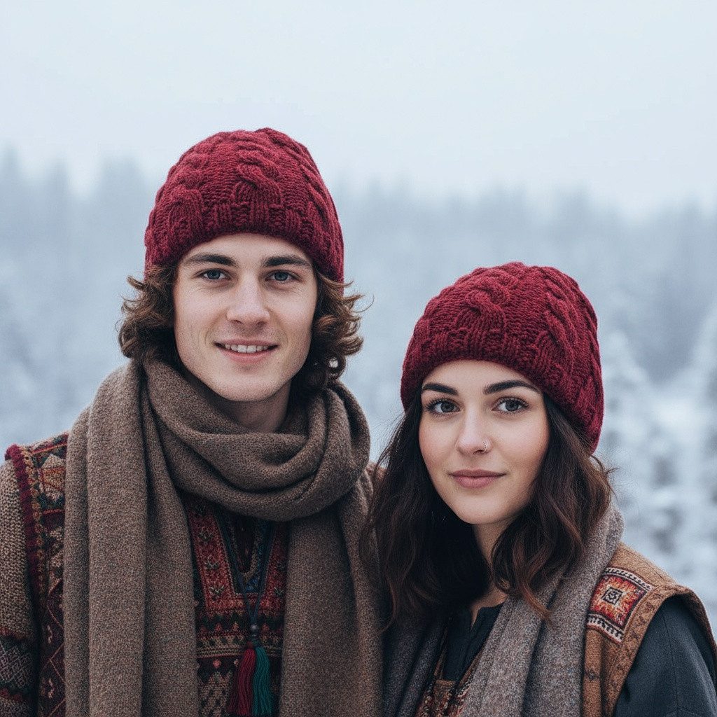 Guru-Shop Strickmütze Handgestrickte Wollmütze mit Zopfmuster,.. günstig online kaufen
