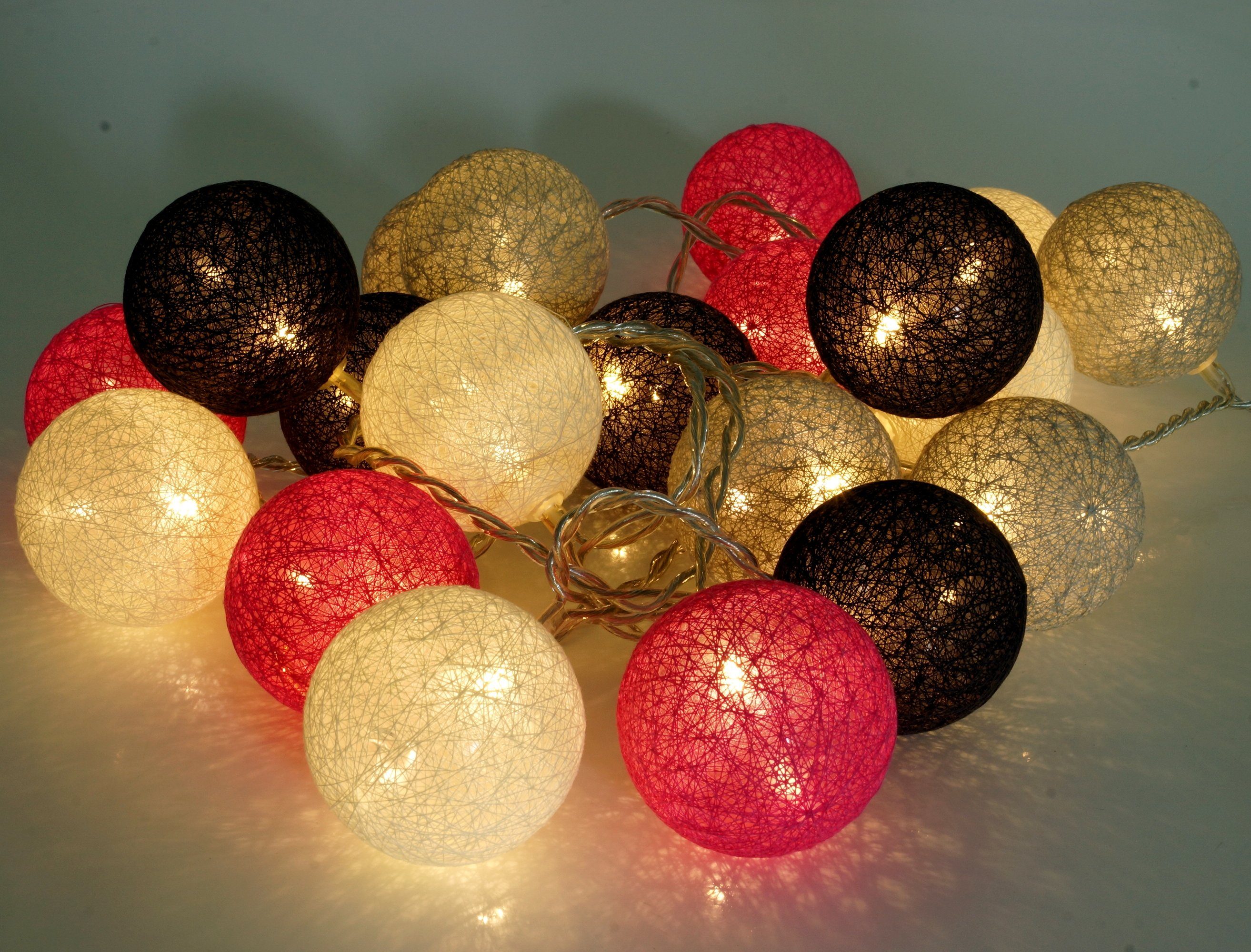 grau/braun/pink Kugel LED-Lichterkette Lichterkette, Stoff LED Lampion.. Guru-Shop Ball