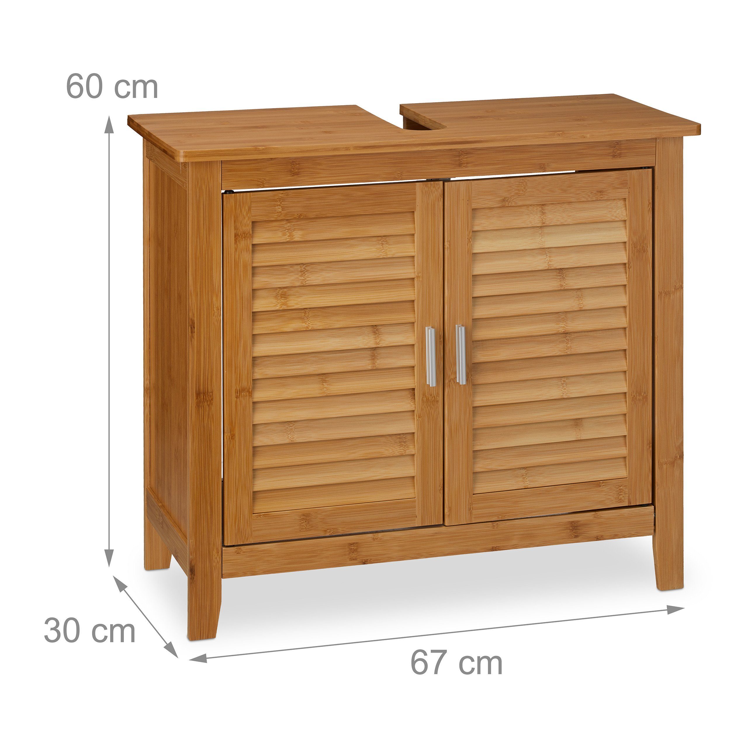 relaxdays Waschbeckenunterschrank LAMELL Bambus (1-St) – Bild 4 von 5