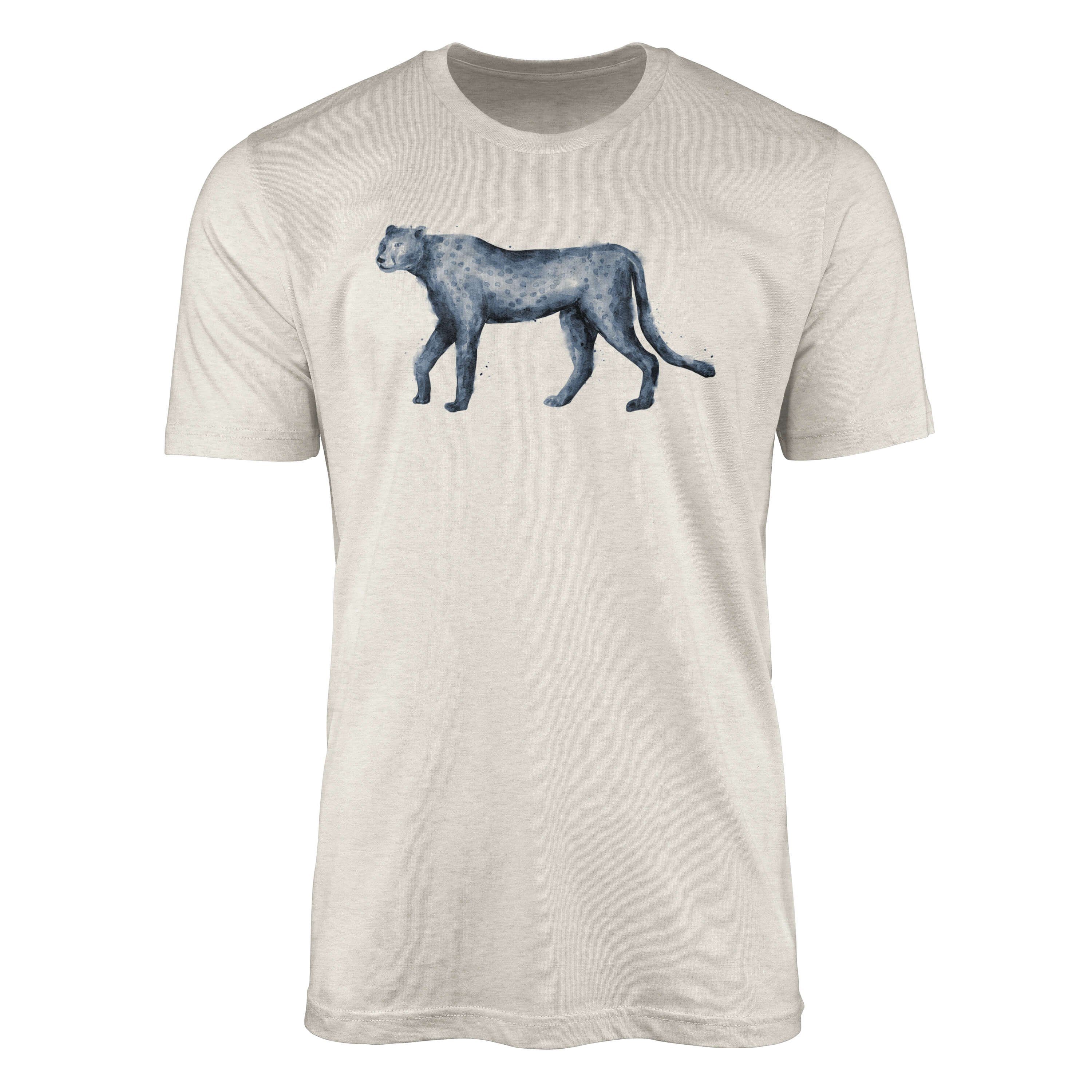 Herren Bio-Baumwolle Sinus Shirt T-Shirt Raubkatze T-Shirt Motiv (1-tlg) Nachhaltig er Art aus gekämmte 100% Ökomode Aquarell