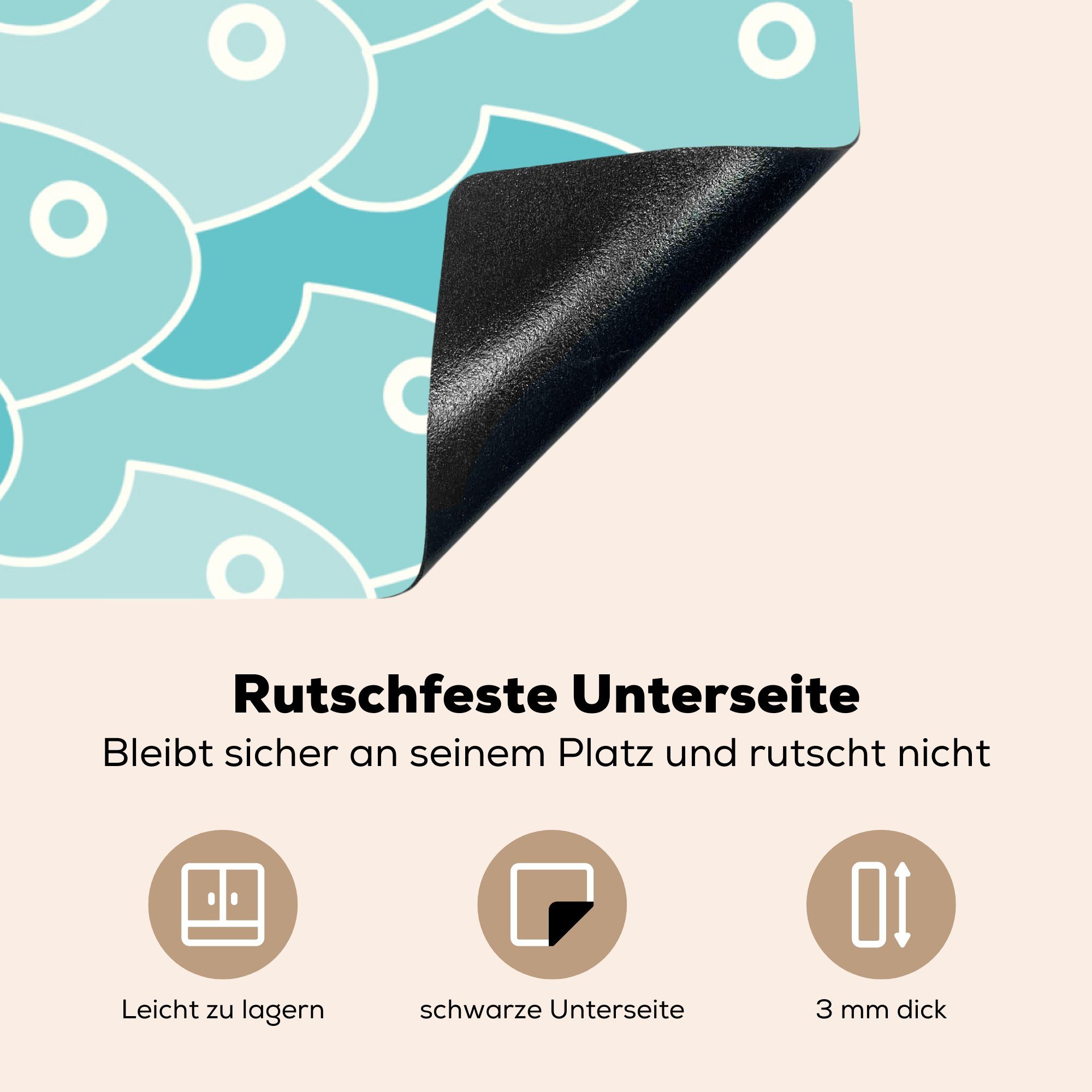 Herdblende-/Abdeckplatte Muster, Vinyl, - - (1 tlg), Arbeitsplatte Blau MuchoWow Fisch 78x78 küche für Ceranfeldabdeckung, cm,