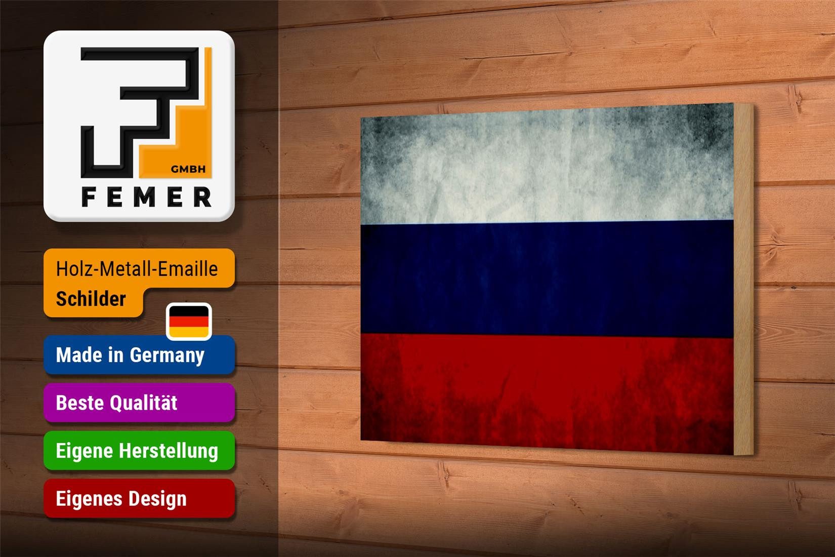 Femer GmbH Holzbild Flagge 18x12 cm Russland Fahne Russia Flag, Flaggen (1 St), Glatte Holzfaserplatte (MDF), vorn beschichtet