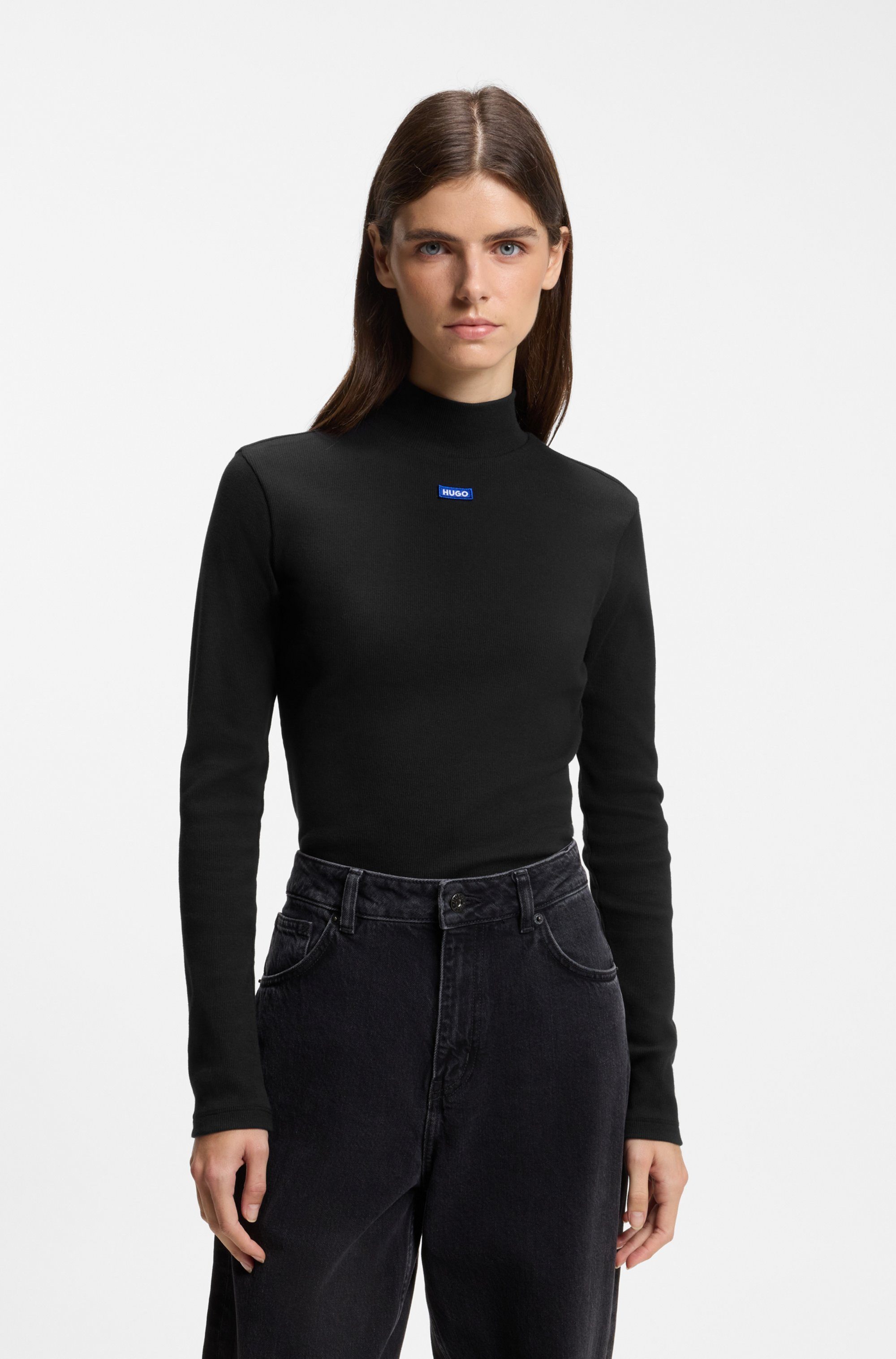 HUGO Longsleeve Easy Longsleeve mit Stehkragen