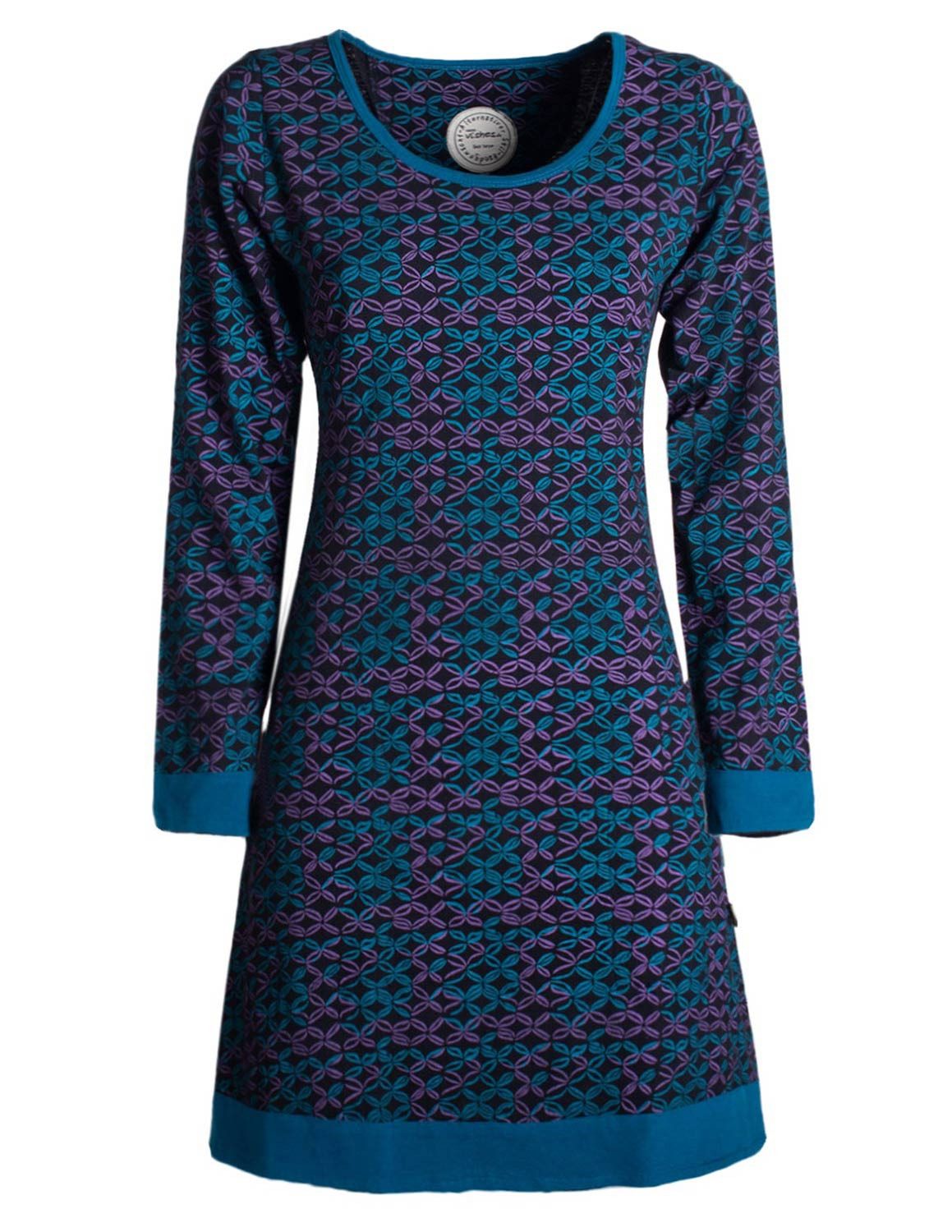 Jerseykleid Leichtes Langarmshirt-Kleid Damen Langarm Kleider 70er 80er retro
