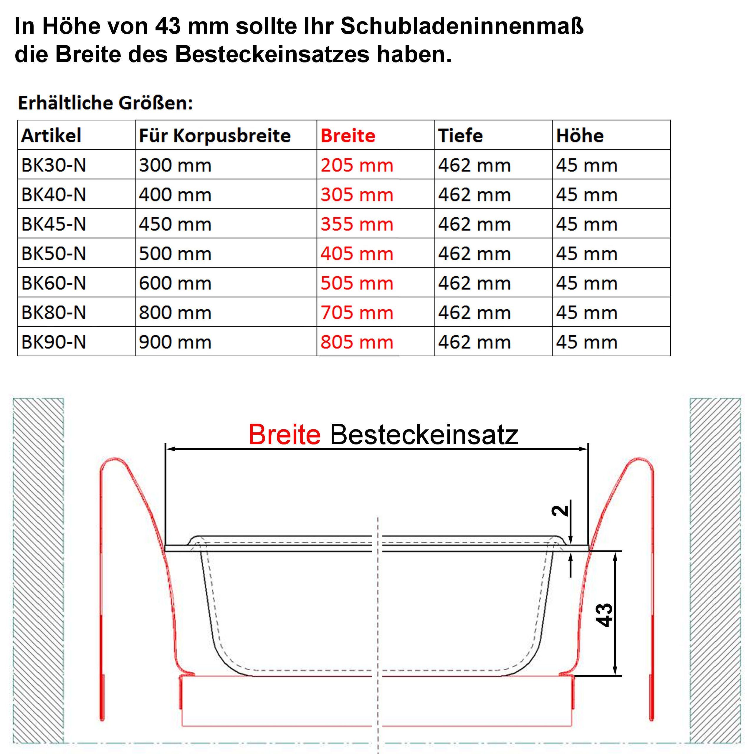 SO-TECH® Besteckeinsatz ORGA-BOX® II Besteckeinsatz silbergrau, für Nobilia Schubladen mit Korpusbreiten 300 - 900 mm