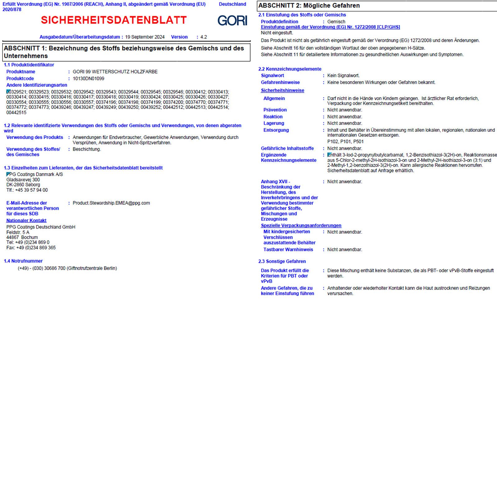 GORI Wetterschutzfarbe 99 Wetterschutz Holzfarbe - 0.75 Ltr