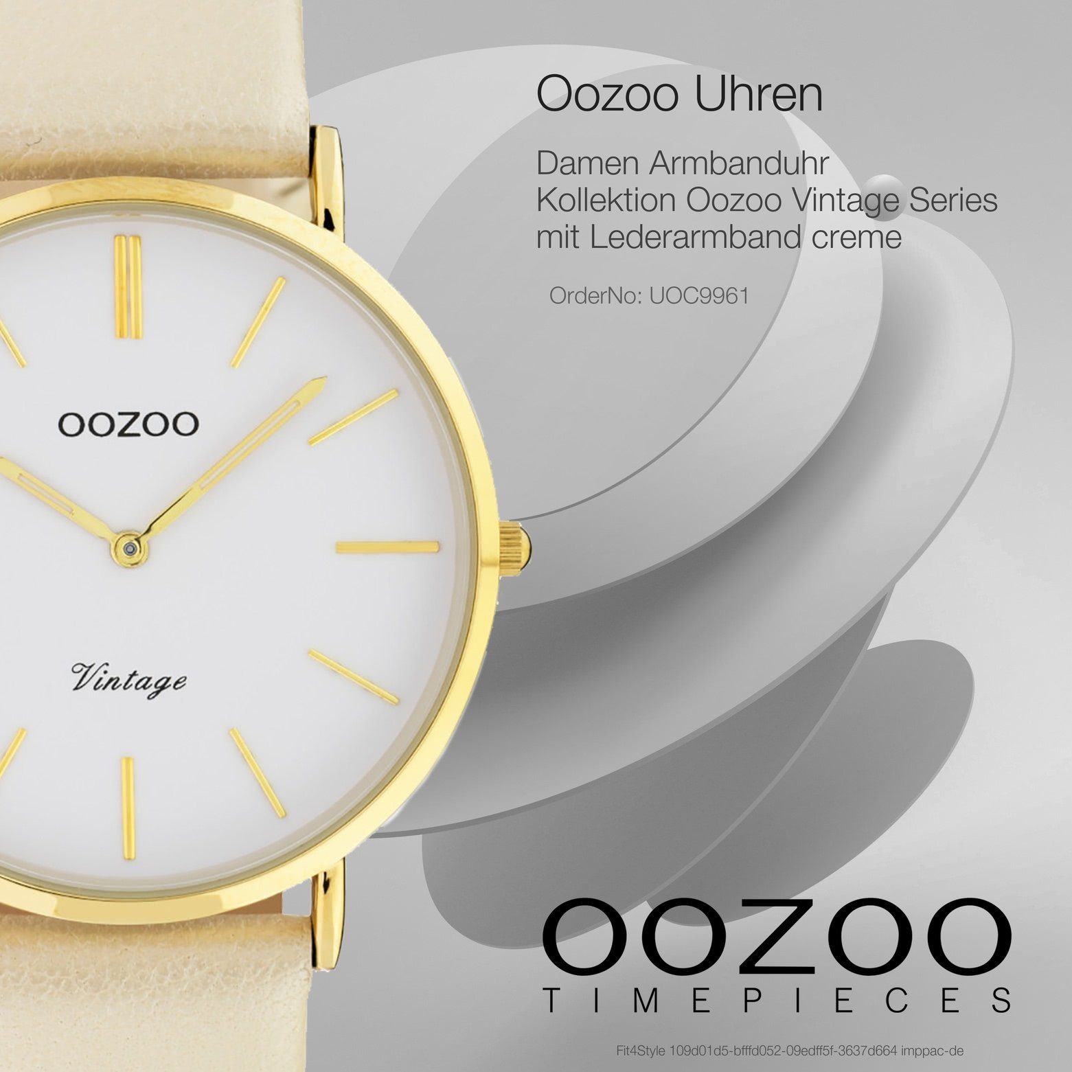 creme, Damen OOZOO Lederarmband, Damenuhr rund, Quarzuhr Fashion-Style 40mm) groß (ca. Armbanduhr Oozoo