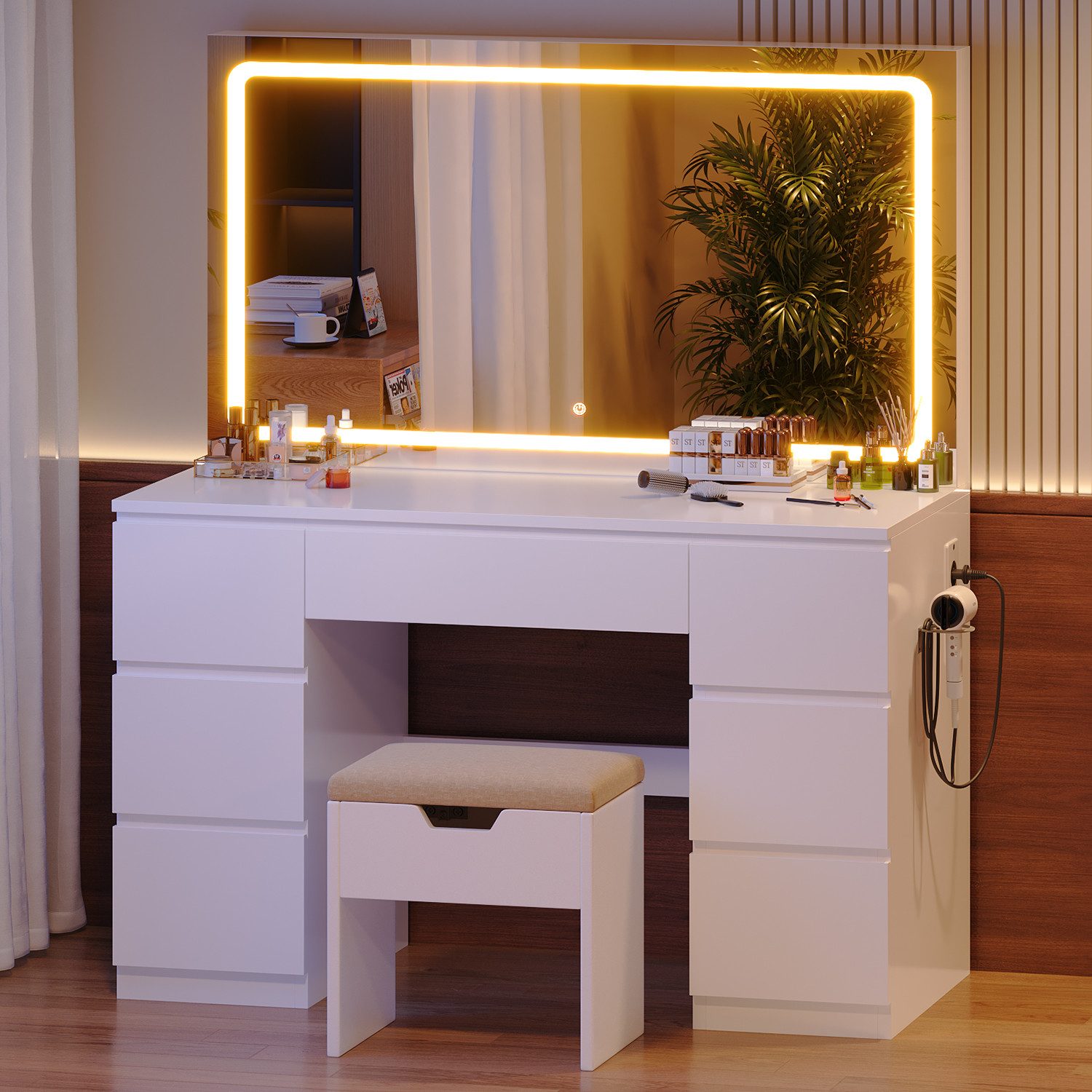 HOMALL Schminktisch Großer Schminktisch, Maße 115/120 x 40 x 140 cm, mit Sc günstig online kaufen