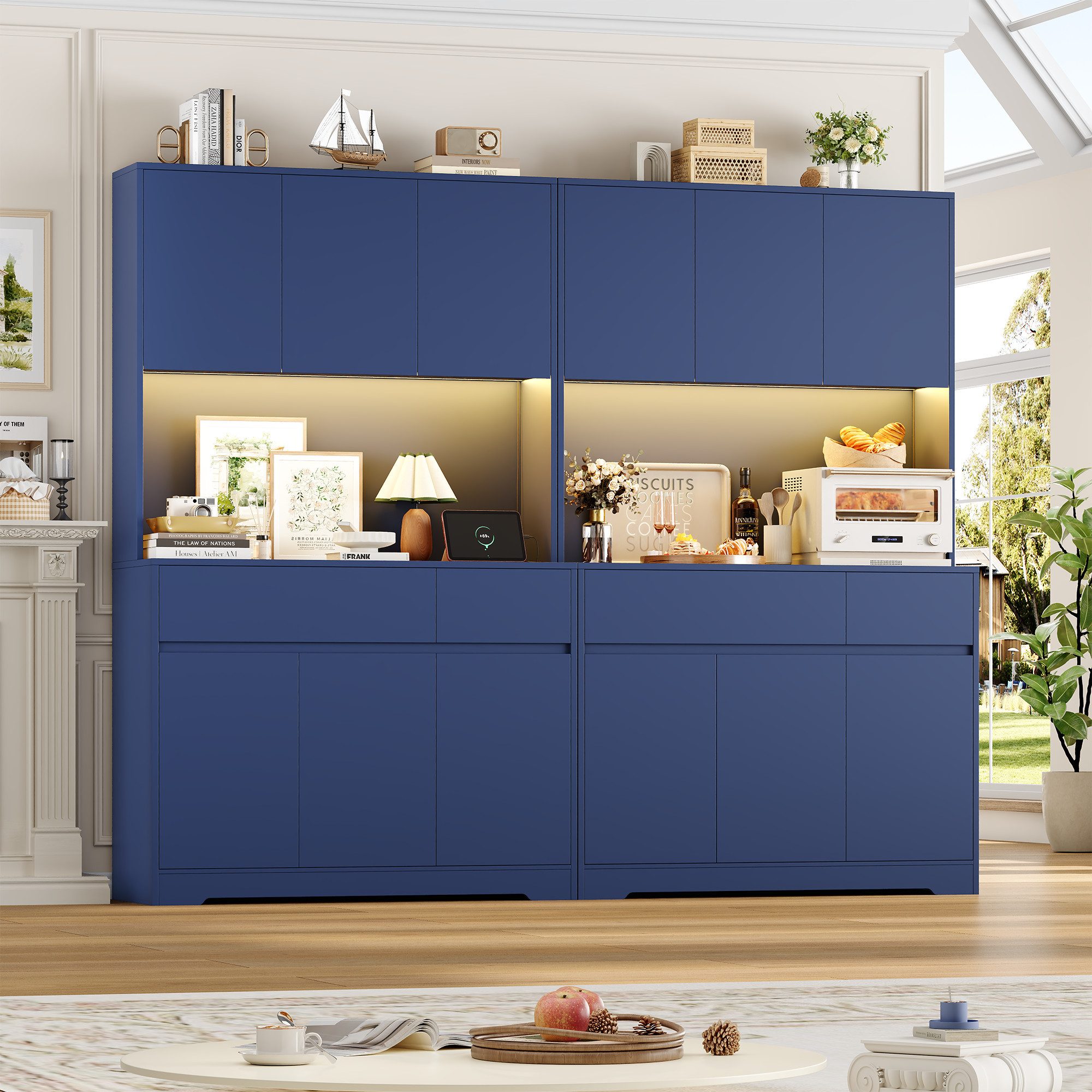 Homfa Küchenbuffet Küchenschrank Buffetschrank mit LED-Beleuchtung mit stec günstig online kaufen