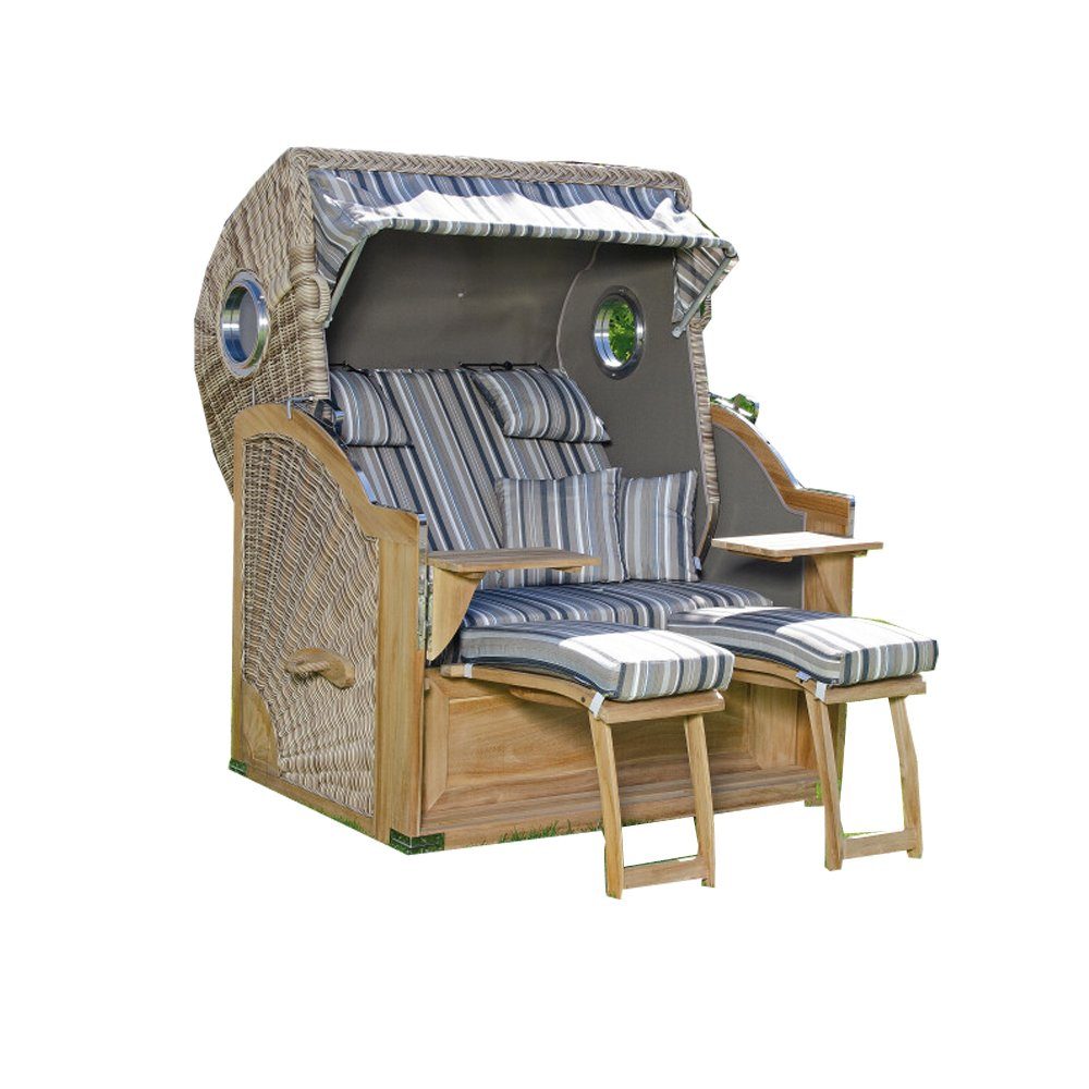 Strandkorb Rustikal 500 Plus-Teak Comfort Strandkorb Bullaugen 3/4 Liegemodell