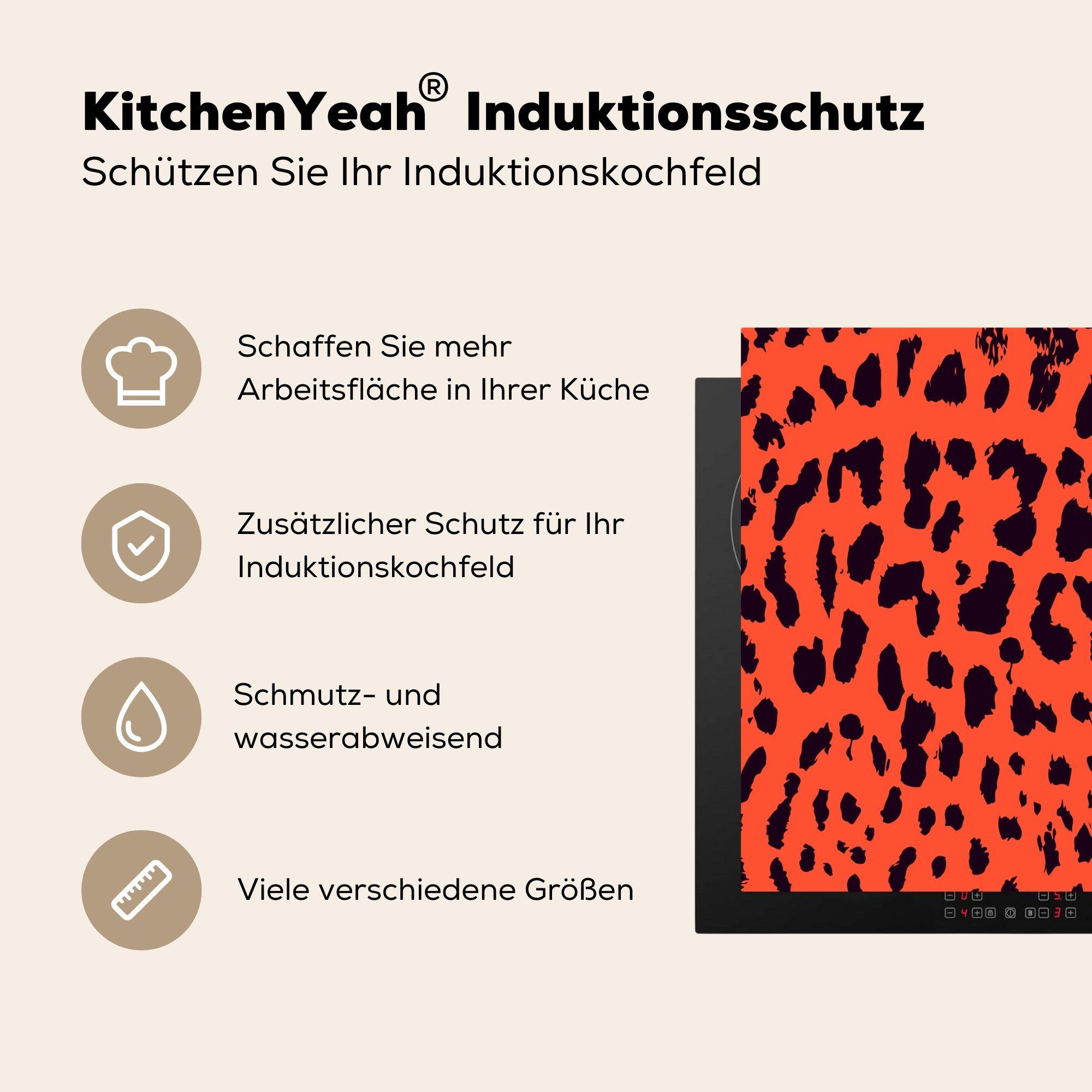für Schwarz, Induktionsherd, - MuchoWow 58x51 (1 Rot cm, Panther Vinyl, - - Induktionskochfeld Herdblende-/Abdeckplatte Dekoration Küchen tlg), Tierprint