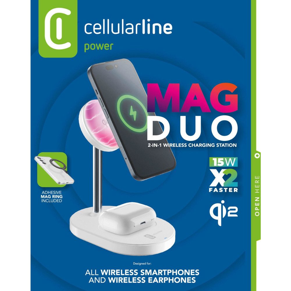 Cellularline MagSafe MAG DUO Qi2 Wireless Charger White (61143) Wireless Charger