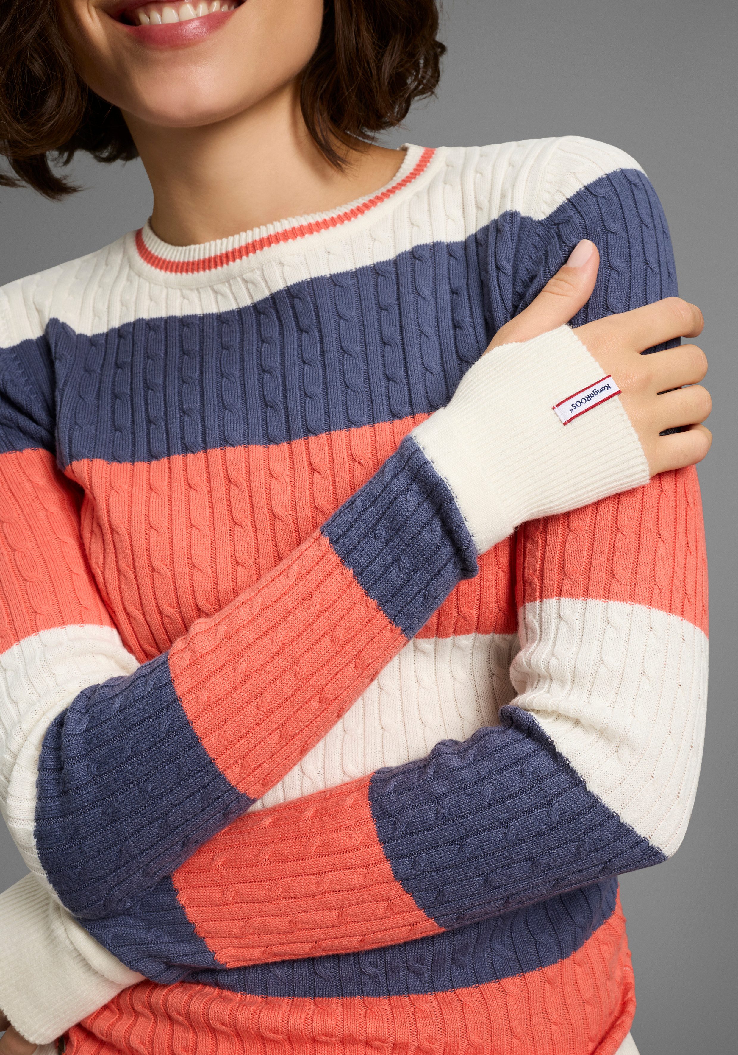 KangaROOS Rundhalspullover mit modischen Blockstreifen & trendigem Strickmu günstig online kaufen