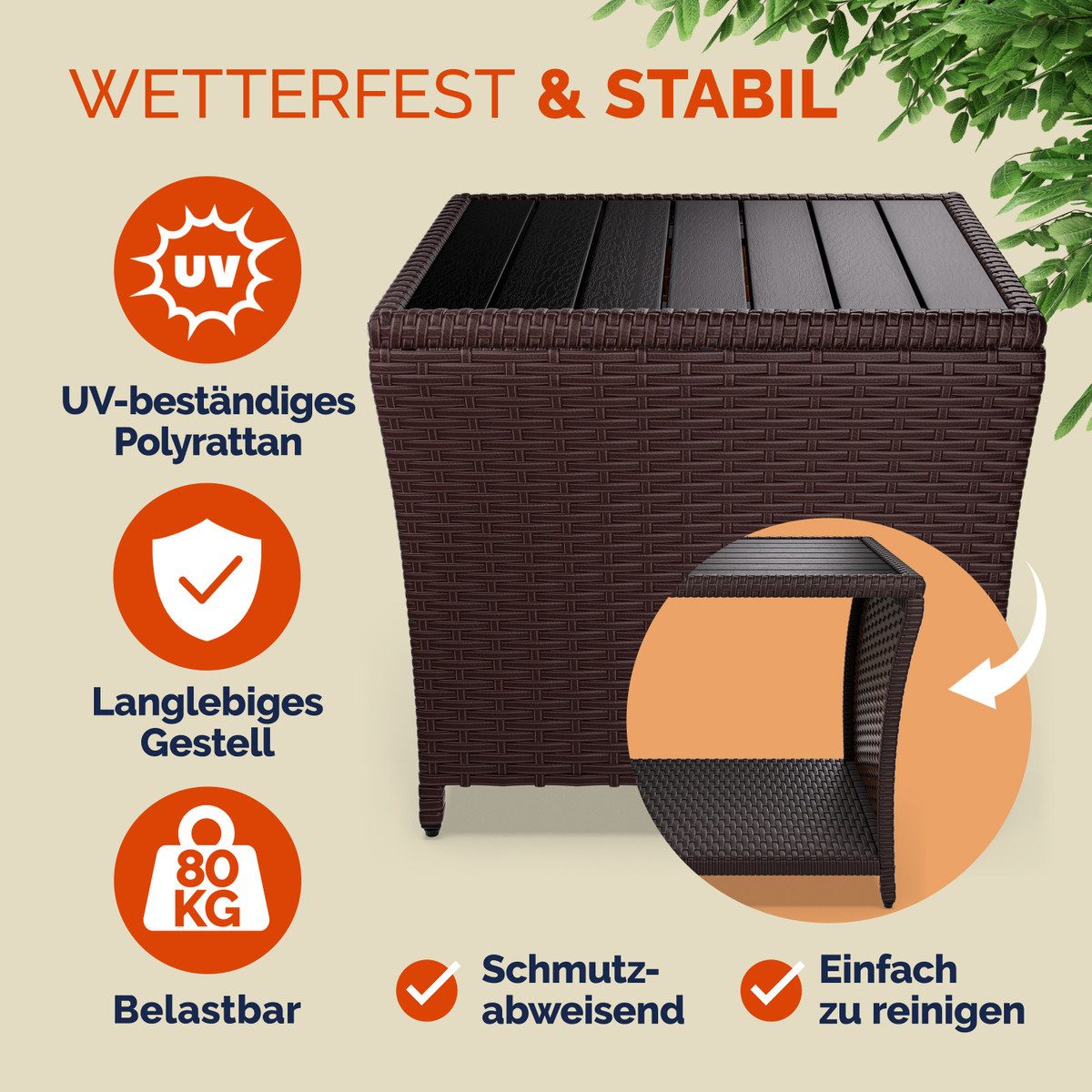 Casaria Beistelltisch (1-St), Polyrattan WPC Tischplatte 45x45x40cm Wetterf günstig online kaufen