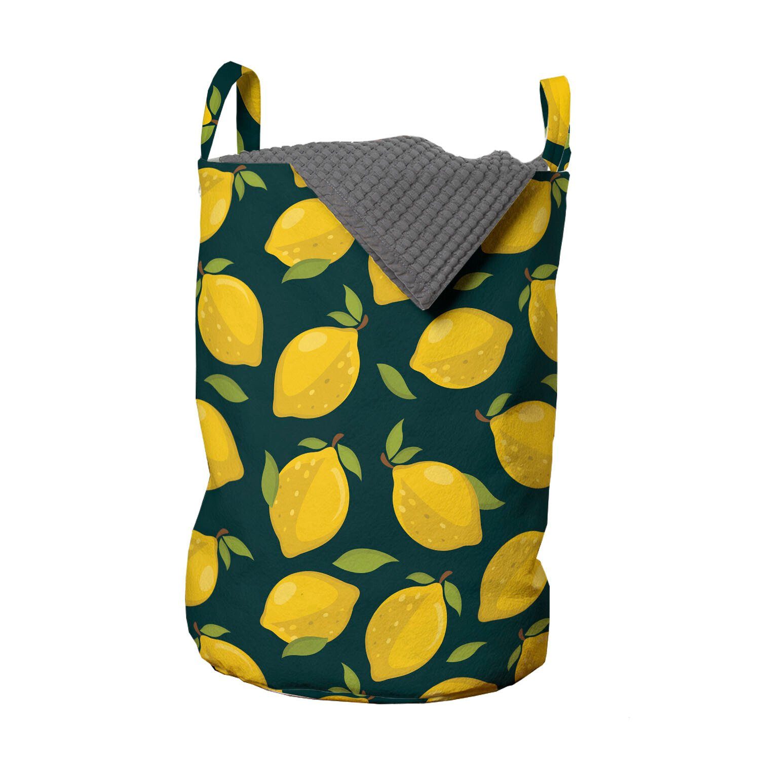 Abakuhaus Wäschesäckchen Wäschekorb mit Griffen Kordelzugverschluss für Waschsalons, Zitronen Citrus Cartoon mit Blättern