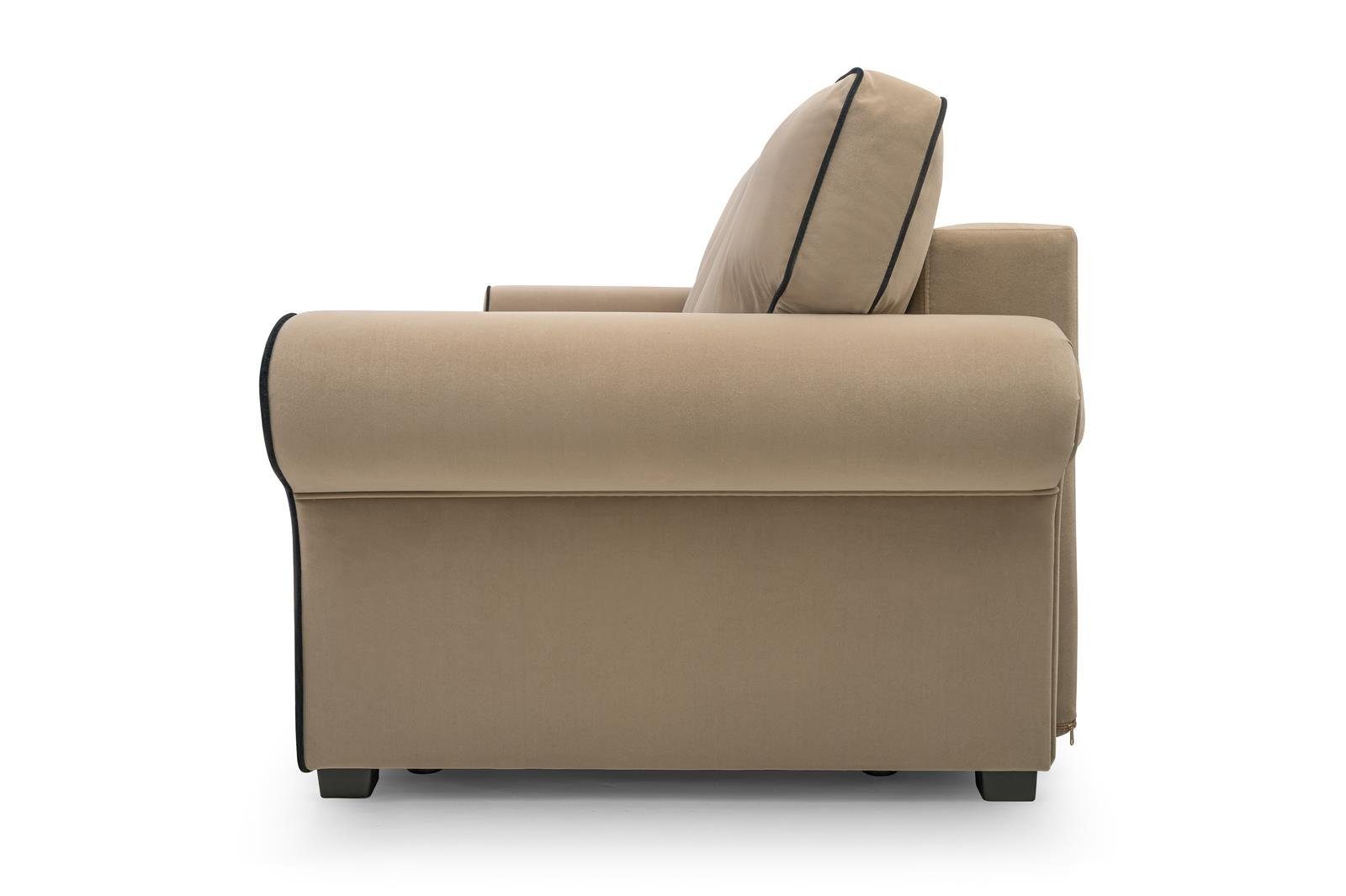 Beautysofa 3-Sitzer BELLO, in Hellbraun inklusive für Schlaffunktion + (mattvelvet Sofa Wohnzimmer, Veloursstoff, 09 99) aus Bettkasten, Dreisitzer Wellenfedern, Retro-Stil