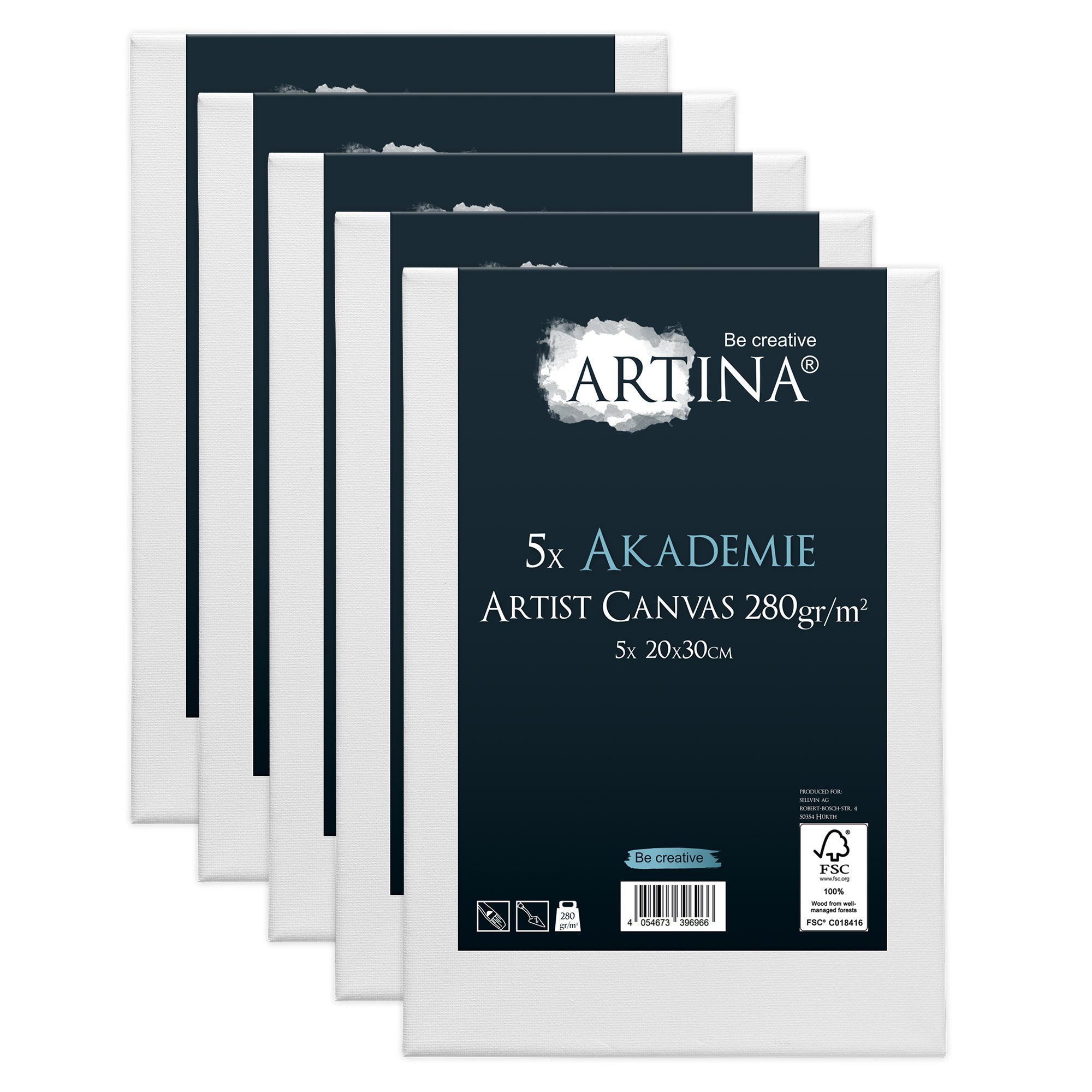 Artina Keilrahmen Keilrahmen Leinwand Akademie, 20x30cm, 5er Set, 100% Baumwolle Leinwände 280 g/m² für Acrylfarben Canvas – Bild 2 von 5