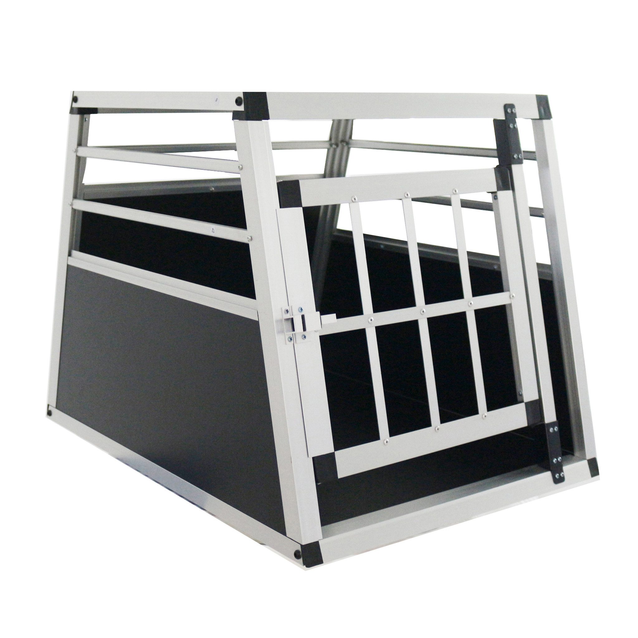 Rutaqian Hunde-Transportbox Aluminium Hundetransportbox, Reisebox für Auto, bis 40 kg, Auto Hundebox, 54x69x50cm (LxBxH), Schwarz