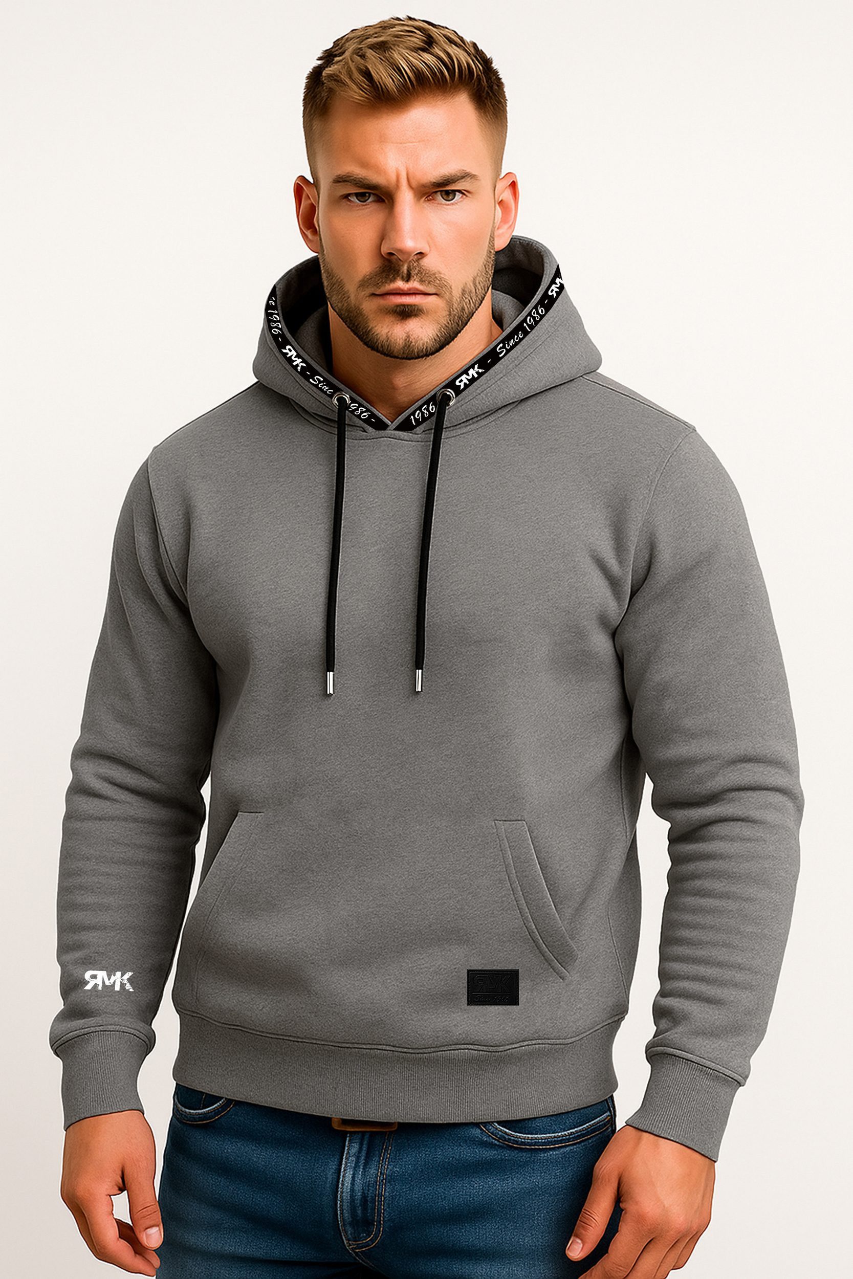 RMK Hoodie Herren Kapuzenpullover Langarmshirt Kapuze Basic Longsleeve Taschen