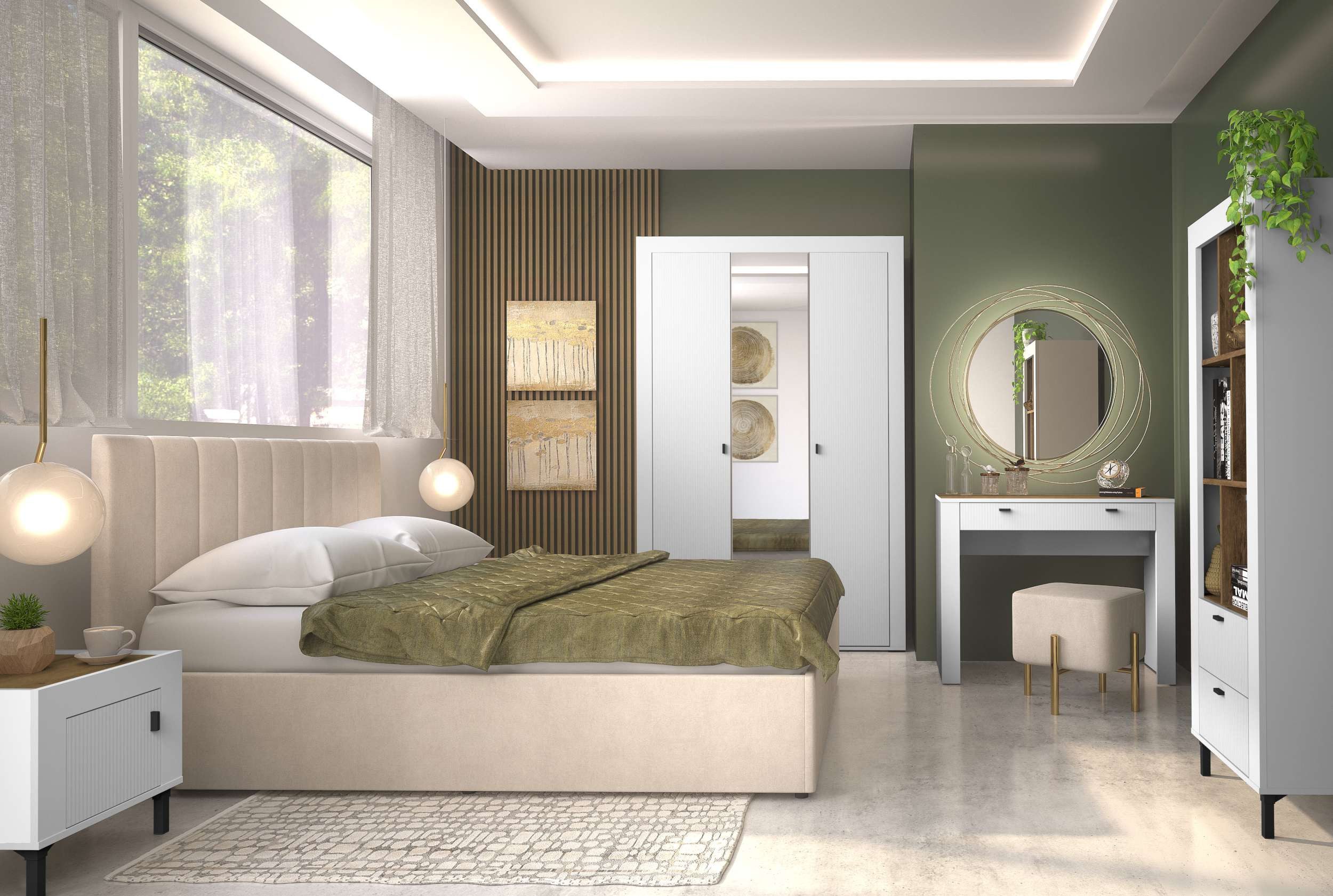 99rooms Drehtürenschrank Kossa (Kleiderschrank, Schrank) Modern Design, 7 Fächer, 6 Einlegeböden, Kleiderstange, mit 3 Türen