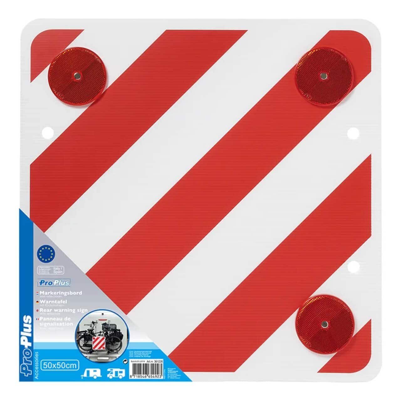 ProPlus Warnschild Warntafel 50 x 50 cm mit Rückstrahlern, (1 St), Warnschild Anhänger Transporter Wohnwagen Zubehör