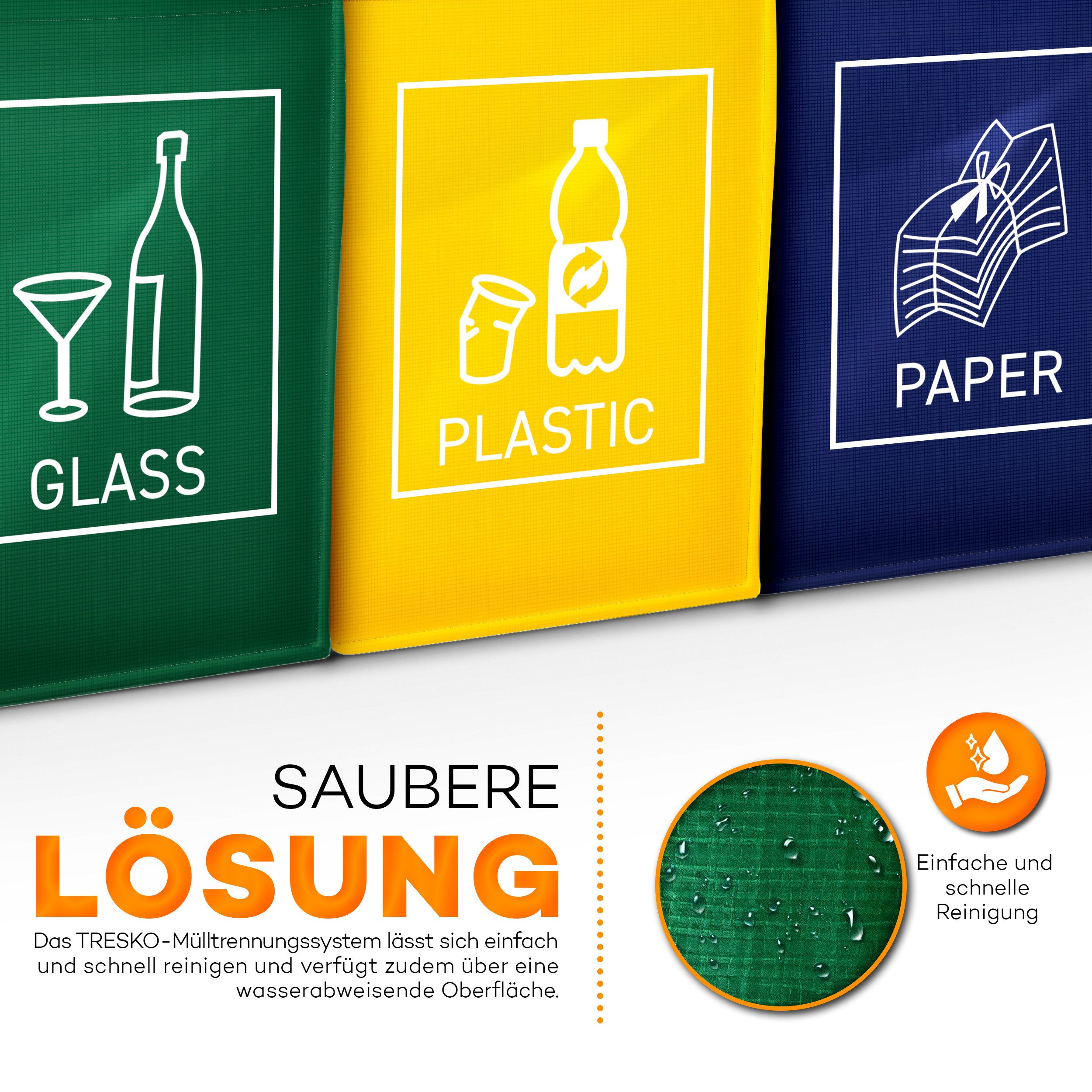 TRESKO Mülltrennsystem 3er Set Recycling Englisch Mülltrenner Mülleimer Trennsystem – Bild 2 von 5