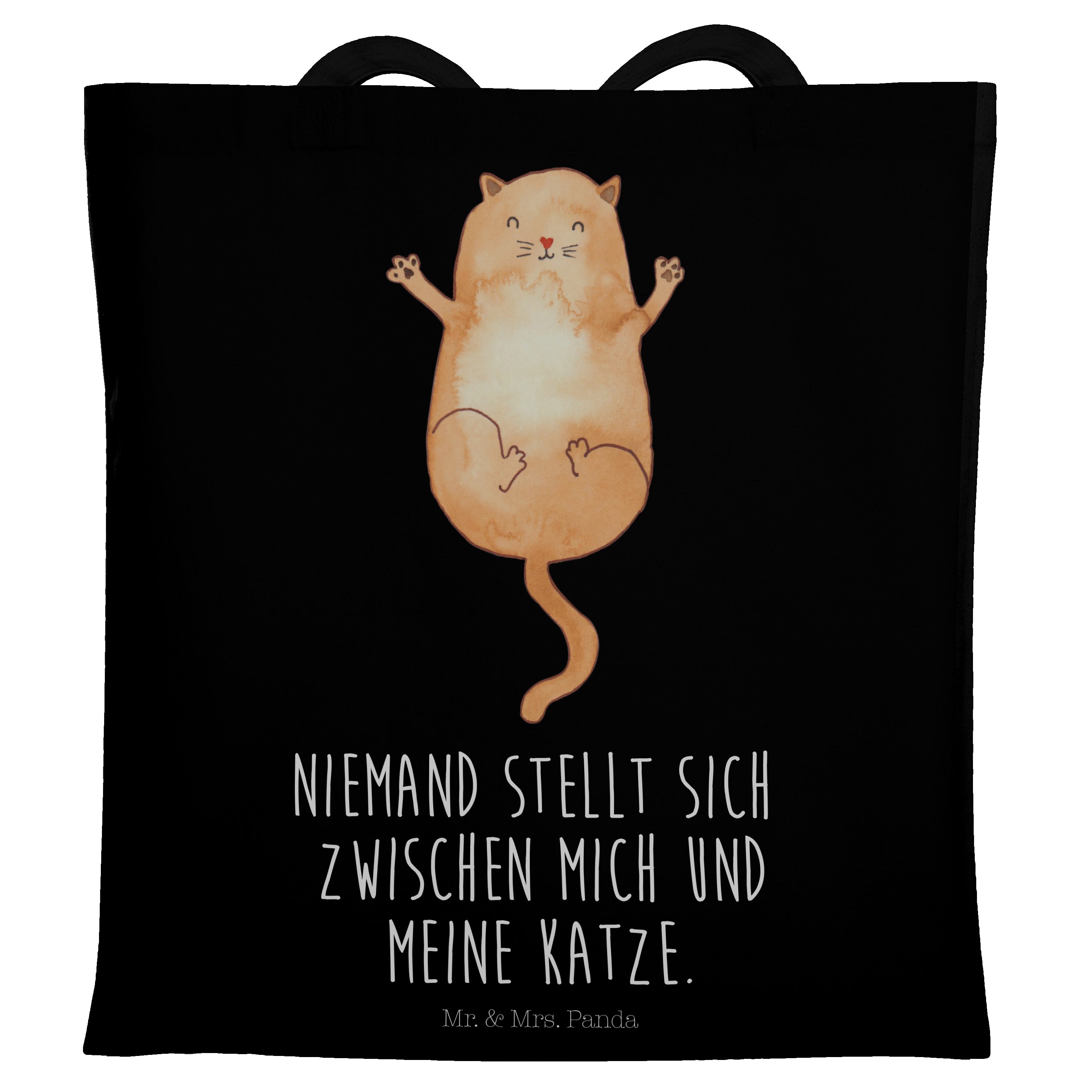 Mr. & Mrs. Panda Tragetasche Katzen Umarmen - Schwarz - Geschenk, Einkaufstasche, Kater, Katzenfan (1-tlg)