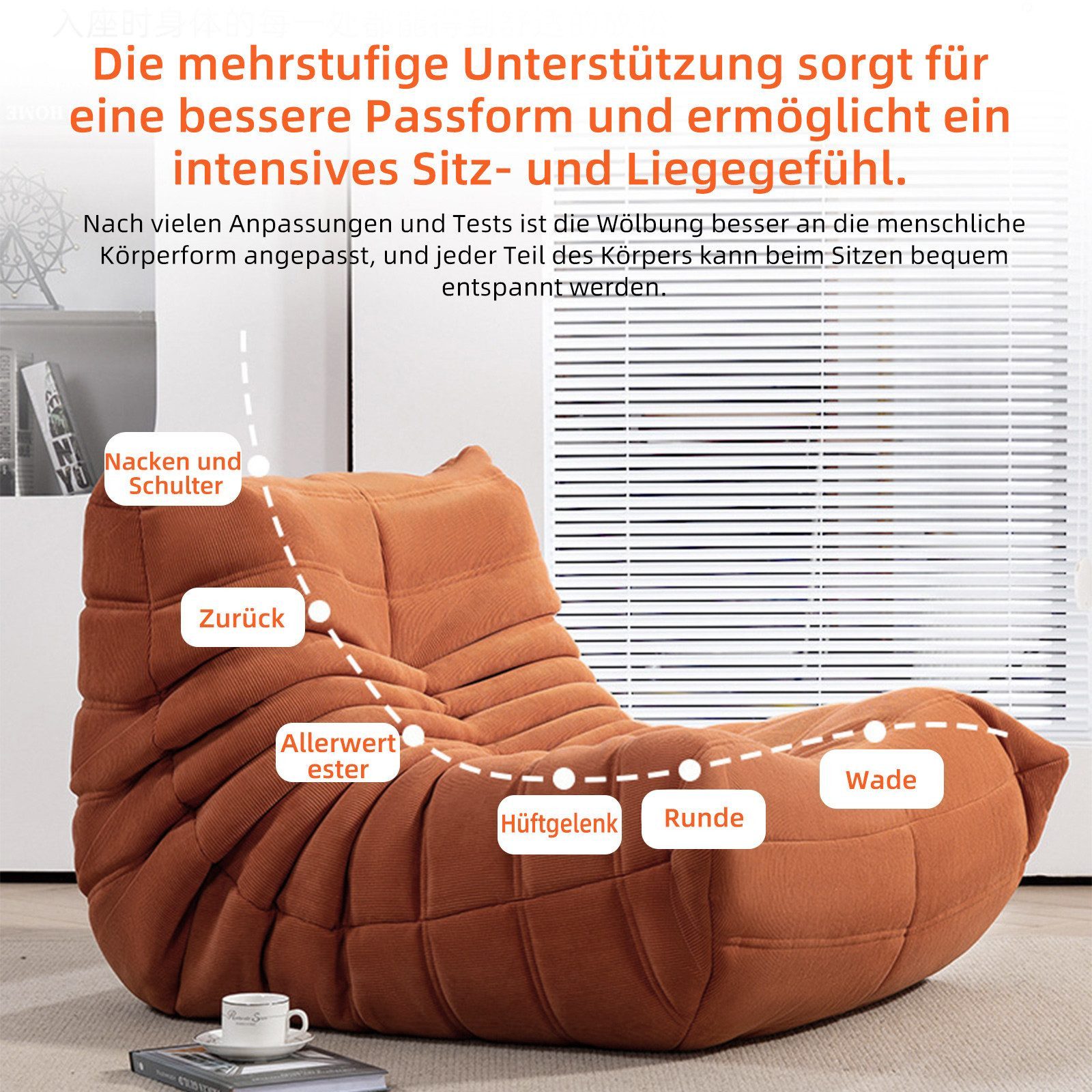 TWSOUL Sitzsack Bodensofa mit 35D Schaum,Raupen-sitzsackstuhl,87CM*102CM*70CM, ohne Montage,Bequem & Modern für Wohnzimmer & Schlafzimmer