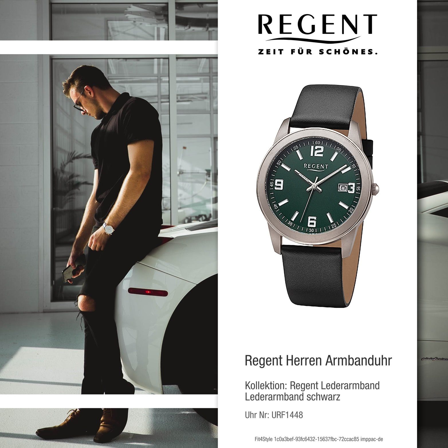 Regent Quarzuhr Regent Herren Analog, groß Armbanduhr Gehäuse, (ca. rundes extra Herrenuhr 38mm) Lederarmband schwarz
