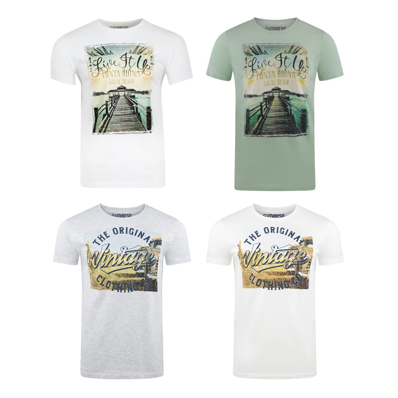 riverso T-Shirt Herren Printshirt RIVLukas 4er Pack Regular Fit (Vorteilspack, 4-tlg) Kurzarm Tee Shirt mit Rundhalsausschnitt aus 100% Baumwolle