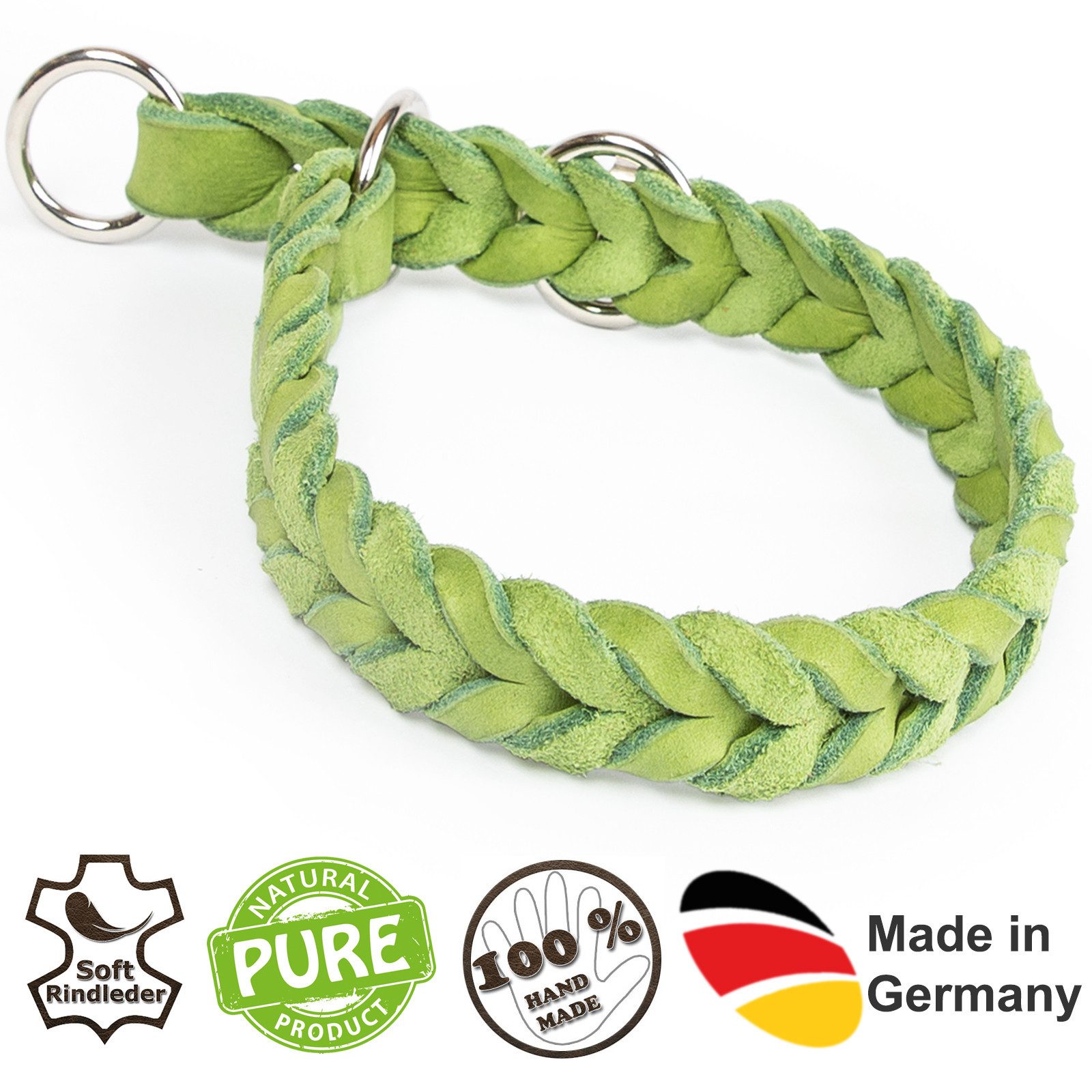 CopcoPet Hunde-Halsband Fettlederhalsband mit Zugstopp Ring, Verchromt, Leder, Geflochten, Handarbeit