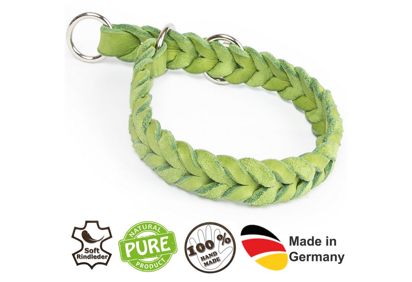 Thumbnail - CopcoPet Hunde-Halsband Fettlederhalsband mit Zugstopp Ring, Verchromt, Leder, Geflochten, Handarbeit
