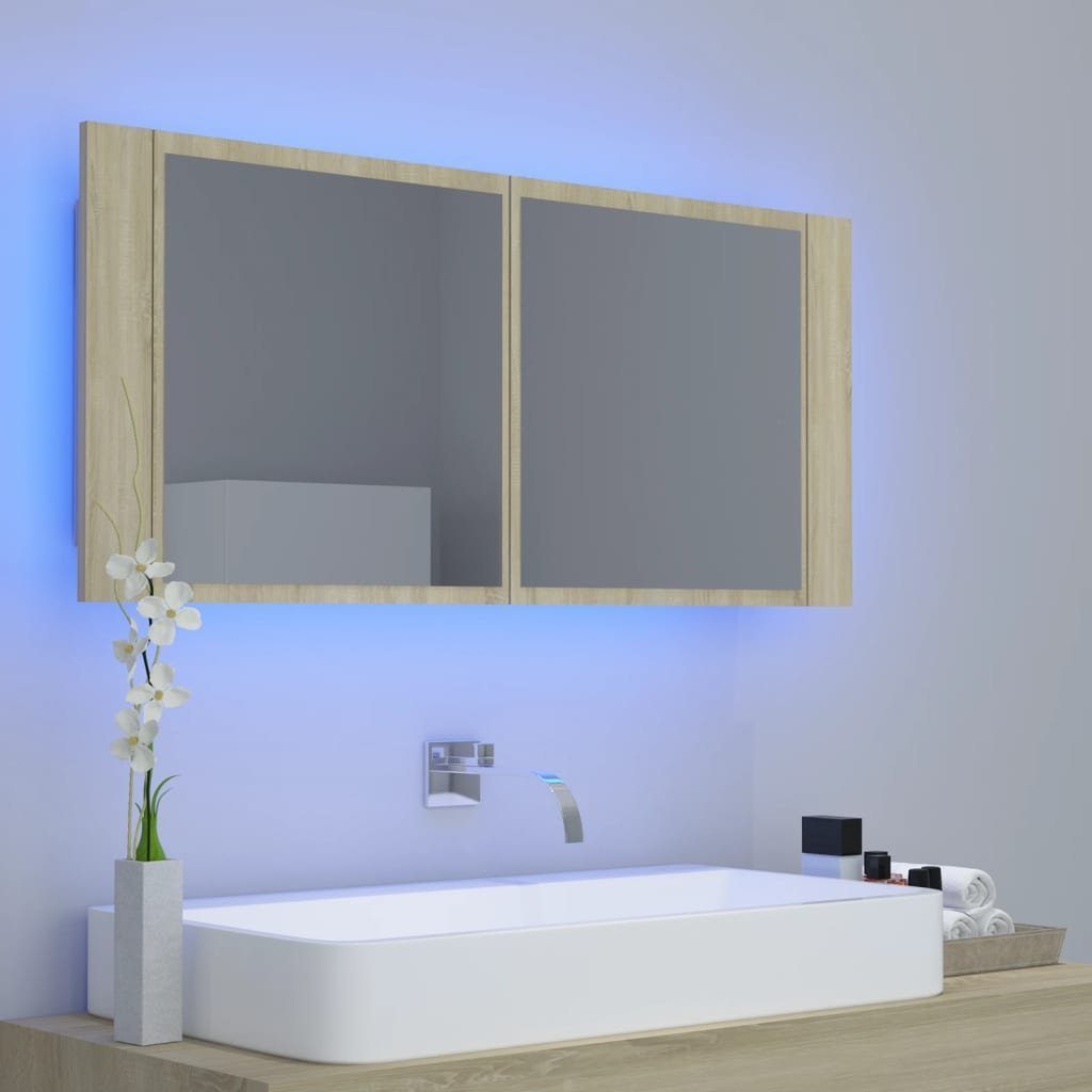 Sonoma Acryl Sonoma-Eiche vidaXL Badezimmerspiegelschrank LED-Bad-Spiegelschrank Eiche (1-St) cm 100x12x45
