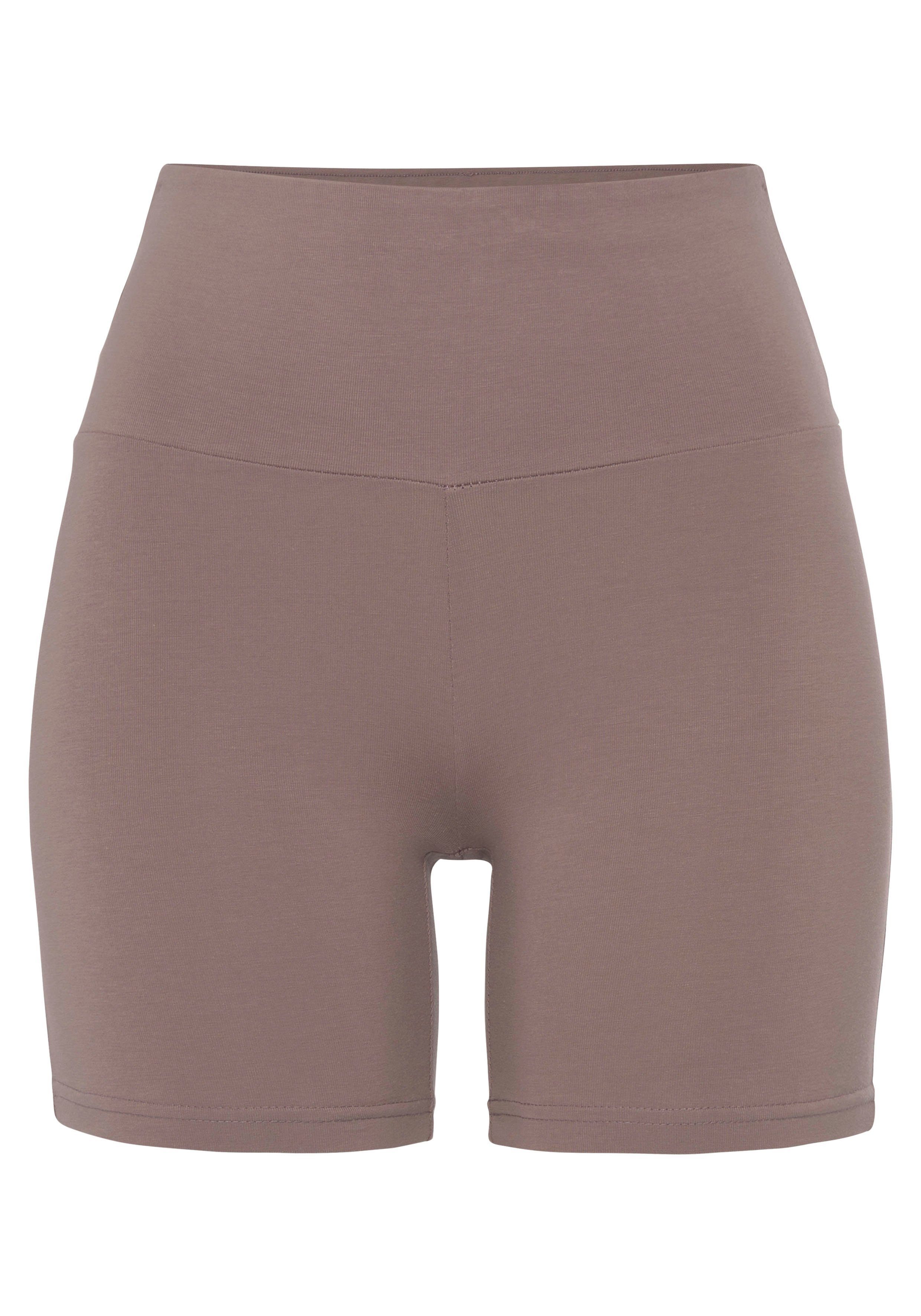 Bündchen Shorts Loungewear Logodruck, LASCANA mit taupe breitem und