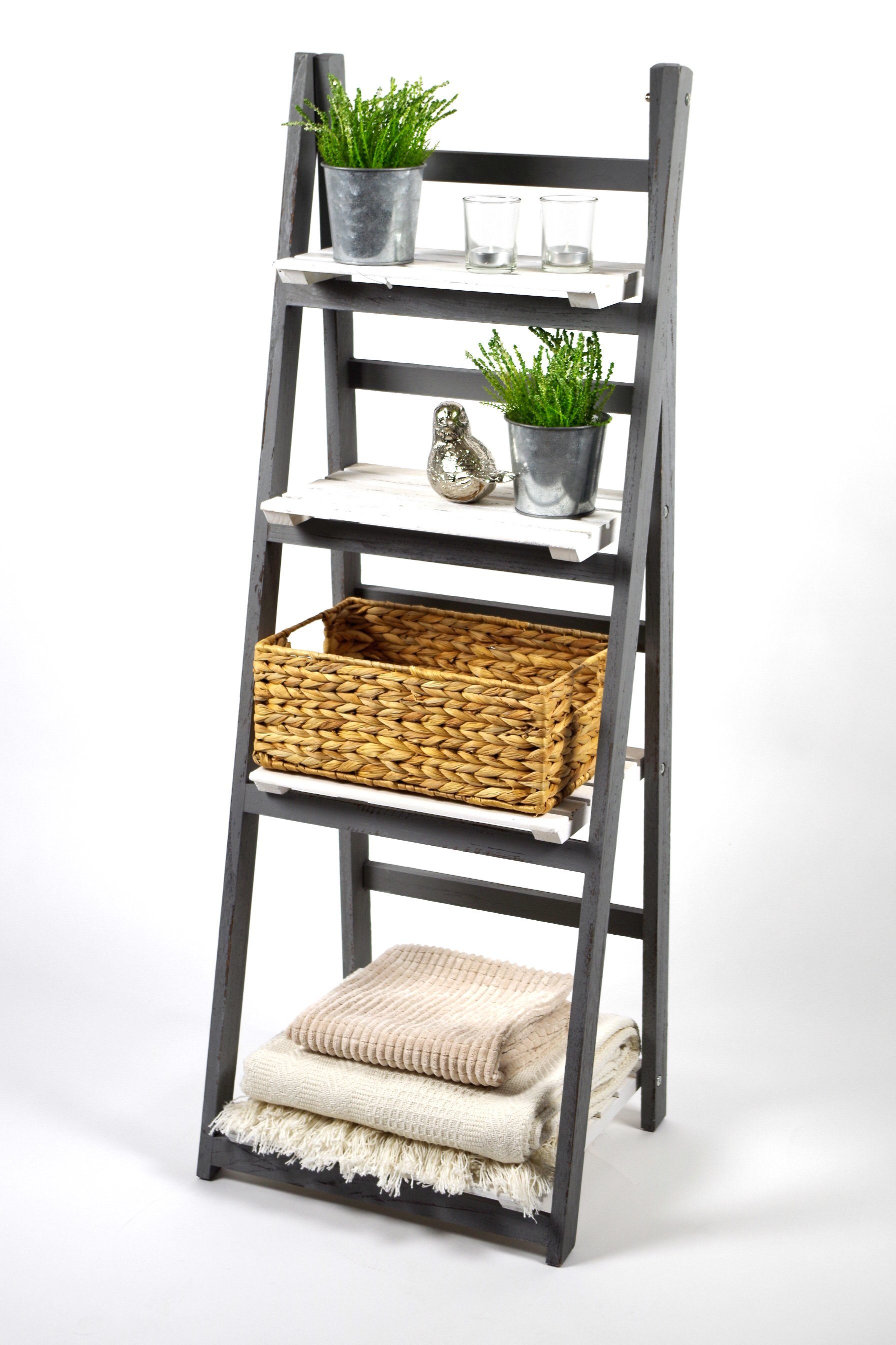 Kobolo Regal Leiterregal im Used Look - WHITE GREY - 4 Böden - Weiß-Grau günstig online kaufen